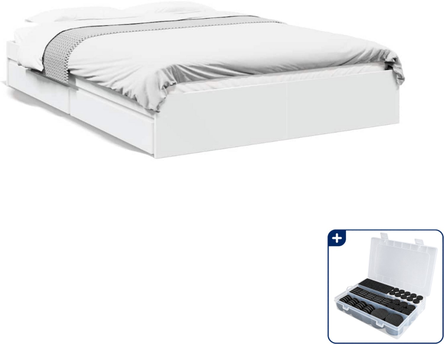 vidaXL Queensize bedframe met lades - 160 x 200 cm - wit - Inclusief antikrasvilt 177-delig Bruin