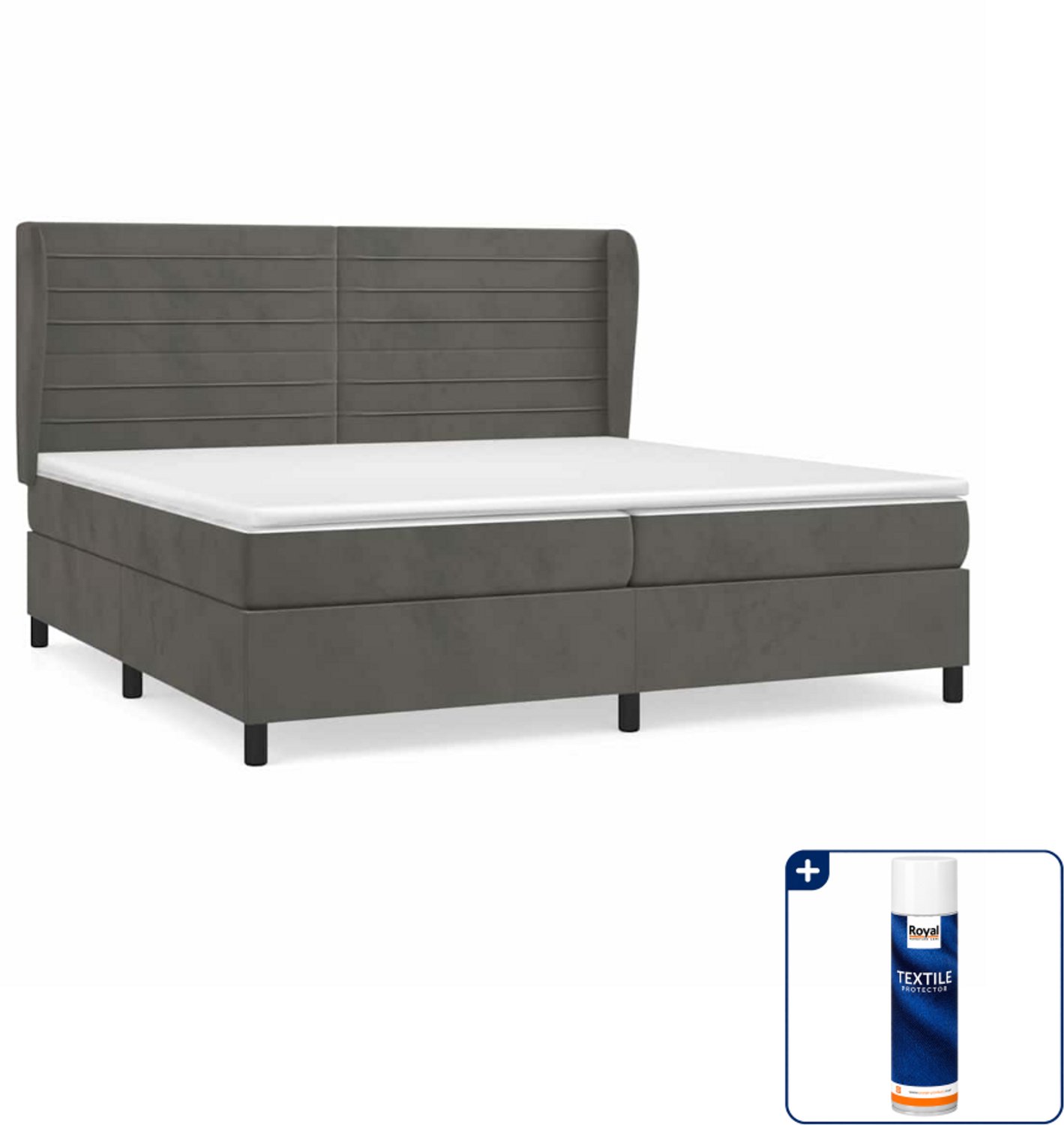 vidaXL Super kingsize boxspring met matras - 200 x 200 cm - fluweel - donkergrijs - Inclusief textielbeschermer 500 ml
