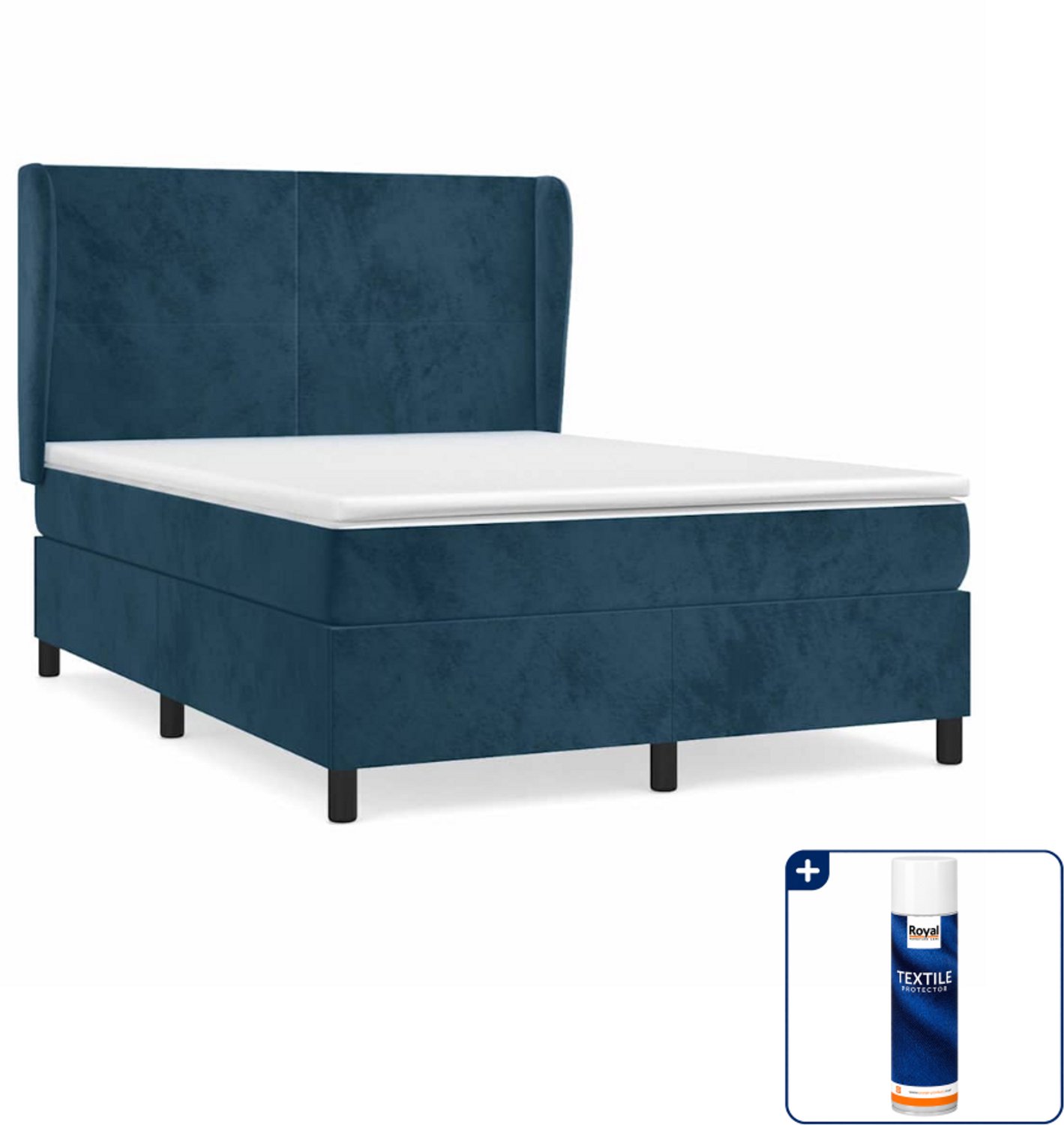 vidaXL Boxspring - Small double - 140 x 200 cm - donkerblauw - Inclusief textielbeschermer 500 ml