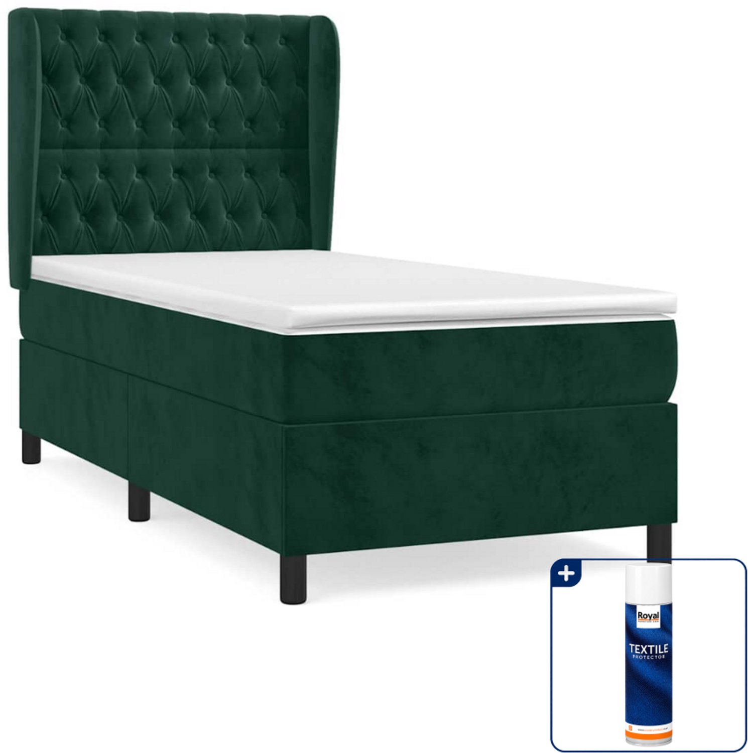 vidaXL boxspring met matras - 80 x 200 cm - fluweel - donkergroen - Inclusief textielbeschermer 500 ml