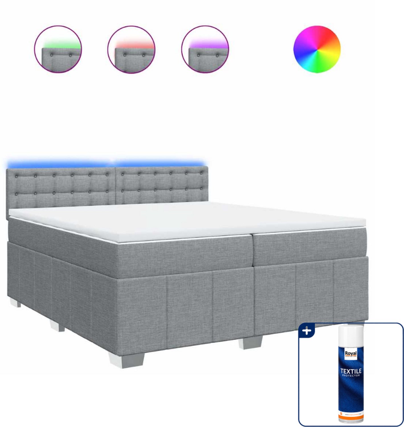 vidaXL Boxspring met matras - super kingsize - 200 x 200 cm - lichtgrijs - Inclusief textielbeschermer 500 ml
