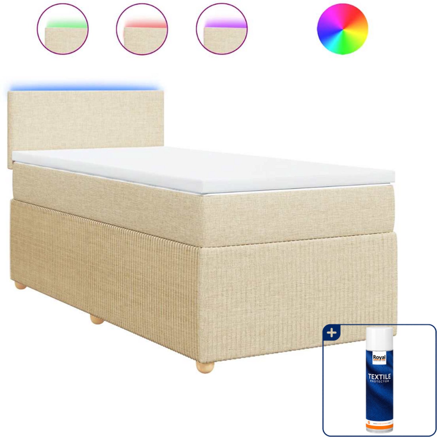 vidaXL boxspring met matras - 100 x 200 cm - stof - crèmekleurig - Inclusief textielbeschermer 500 ml