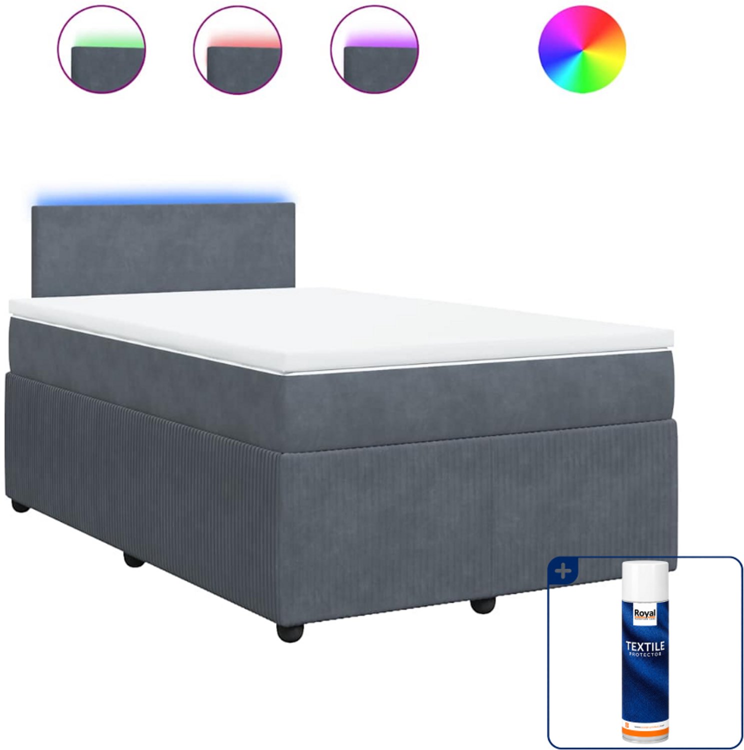 vidaXL boxspring met matras - 120 x 190 cm - fluweel - donkergrijs - Inclusief textielbeschermer 500 ml