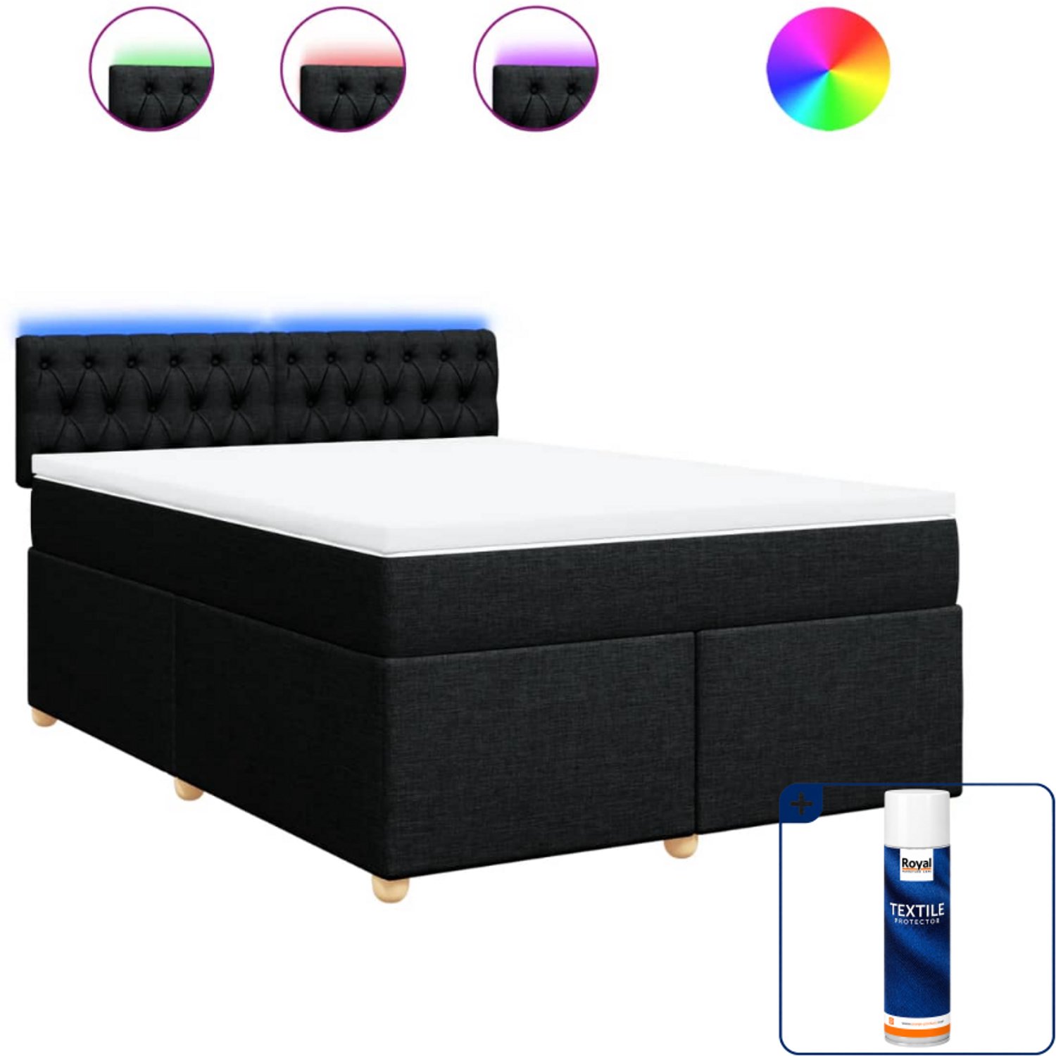 vidaXL boxspring Small double - 140 x 200 cm - stof - zwart - Inclusief textielbeschermer 500 ml