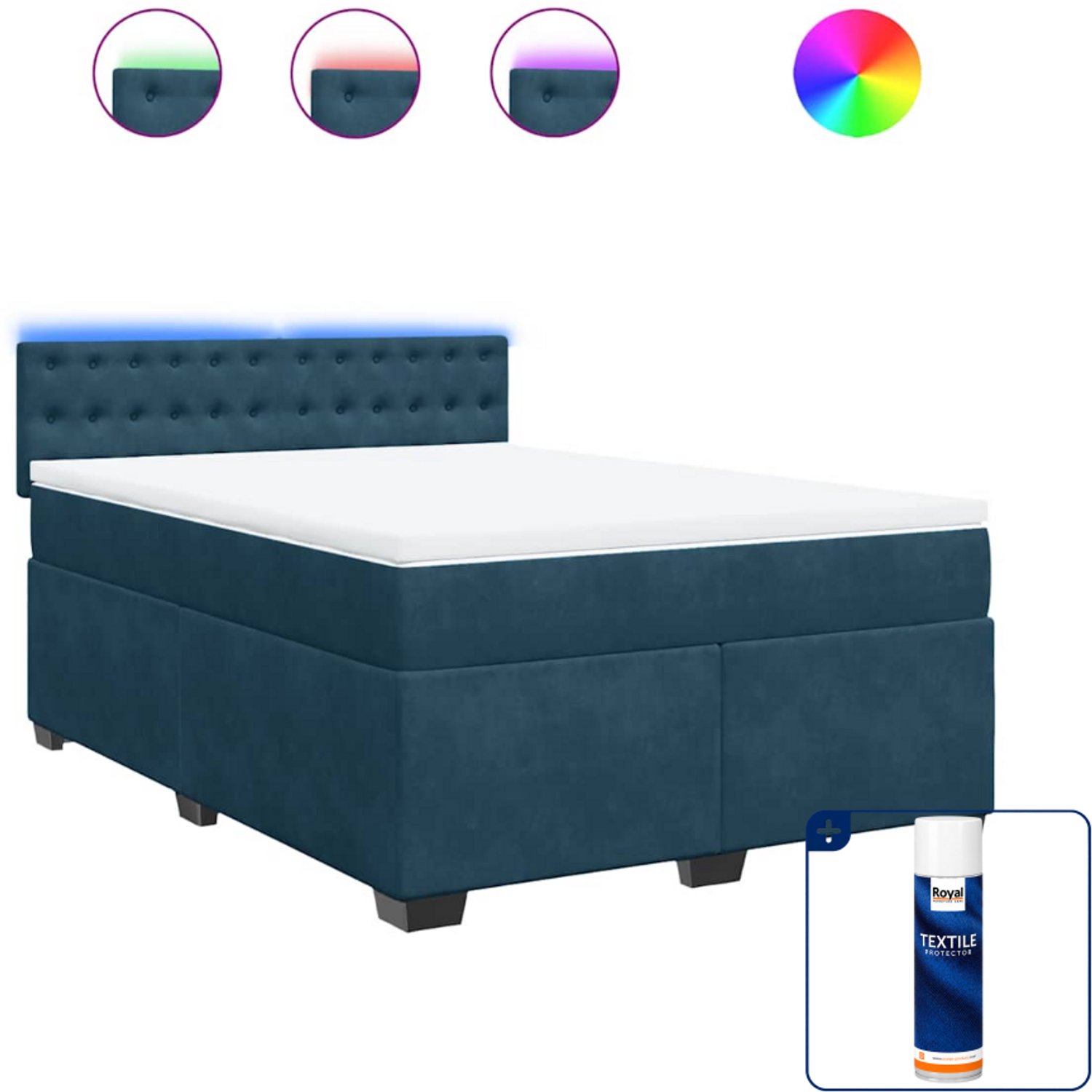 vidaXL Queensize boxspring met matras - 160 x 200 cm - fluweel - blauw - Inclusief textielbeschermer 500 ml