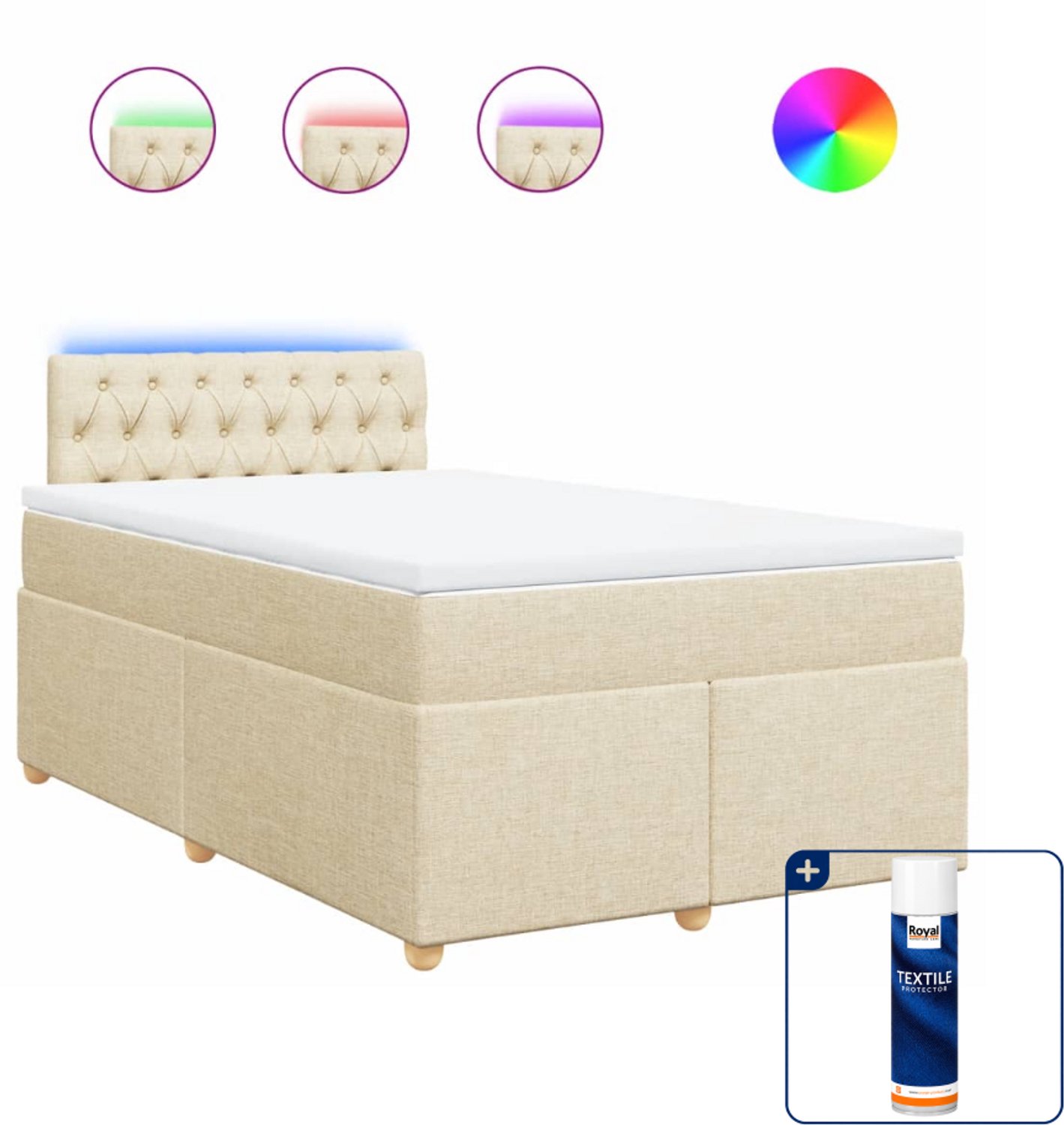 vidaXL Boxspring met matras - 120 x 190 cm - stof - crème - Inclusief textielbeschermer 500 ml