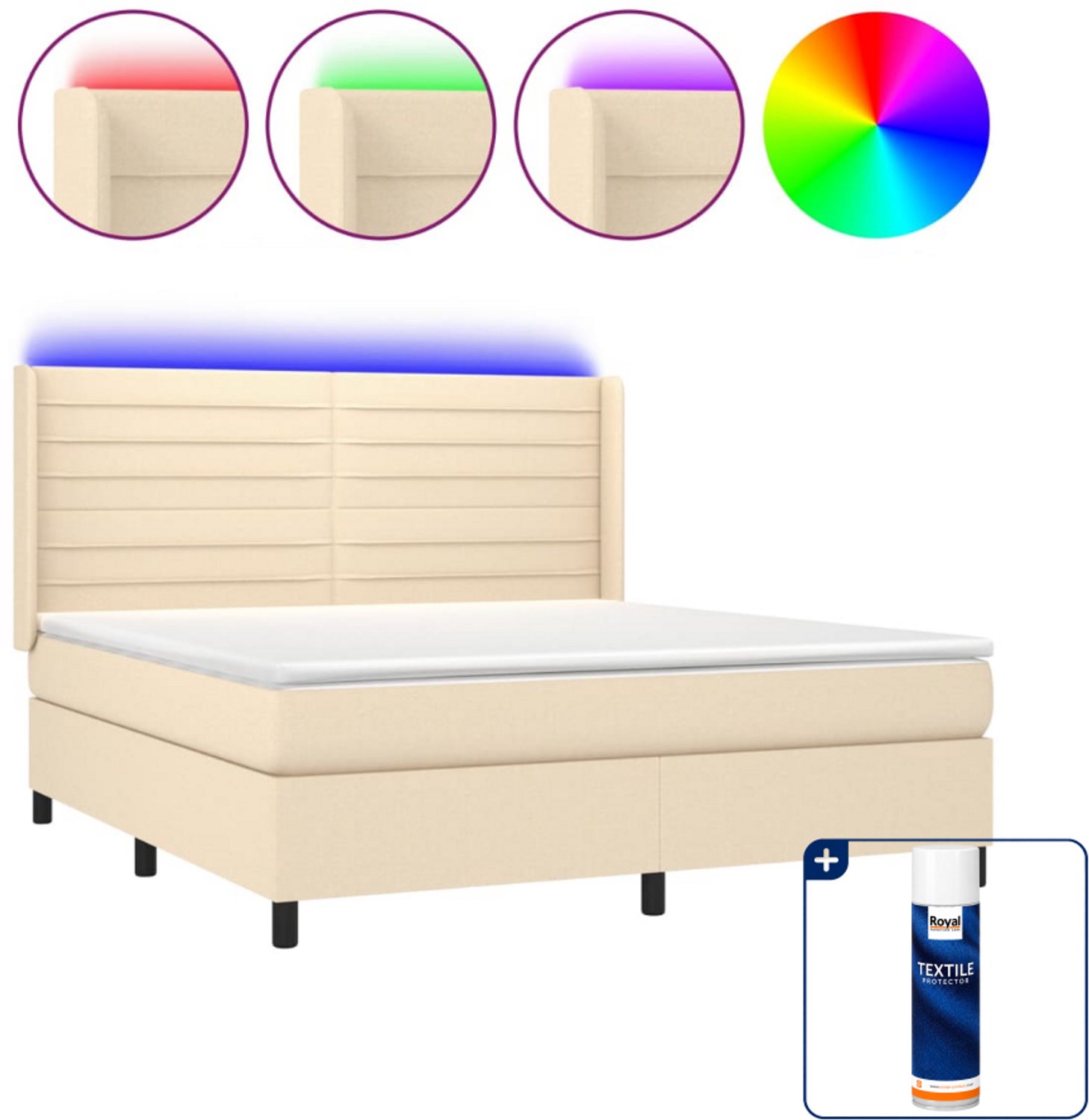 vidaXL boxspring Kingsize - 180 x 200 cm - crèmekleurig - Inclusief textielbeschermer 500 ml