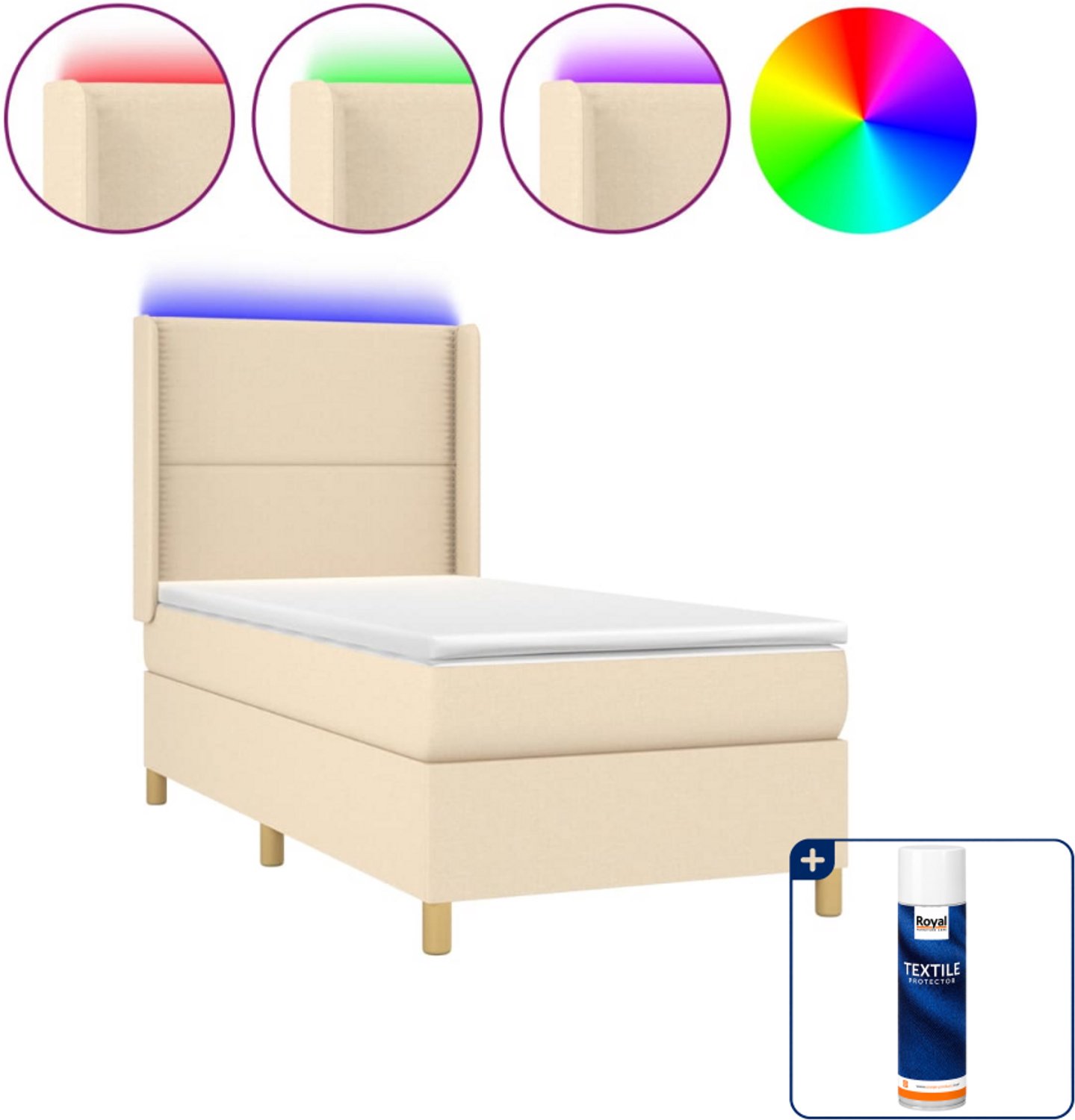vidaXL boxspring met matras en led - 100 x 200 cm - crèmekleurig - Inclusief textielbeschermer 500 ml