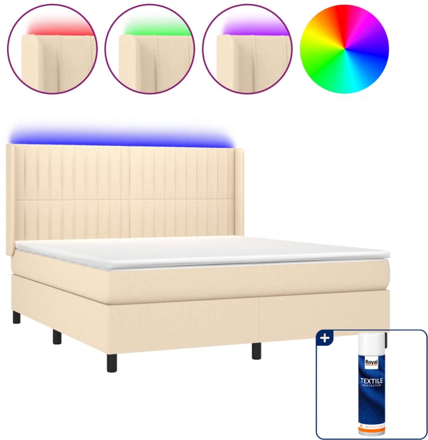vidaXL Queensize boxspring met matras en LED - 160 x 200 cm - crème - Inclusief textielbeschermer 500 ml