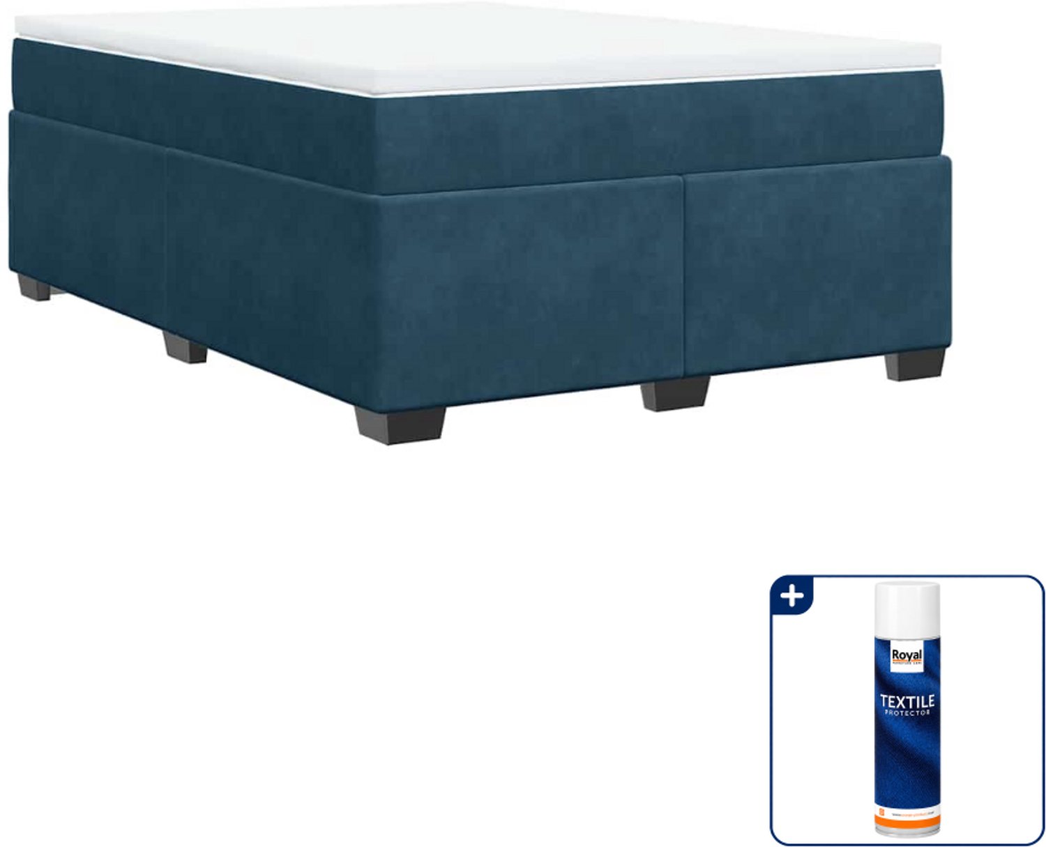 vidaXL boxspring met matras - 140 x 190 cm - fluweel - donkerblauw - Inclusief textielbeschermer 500 ml
