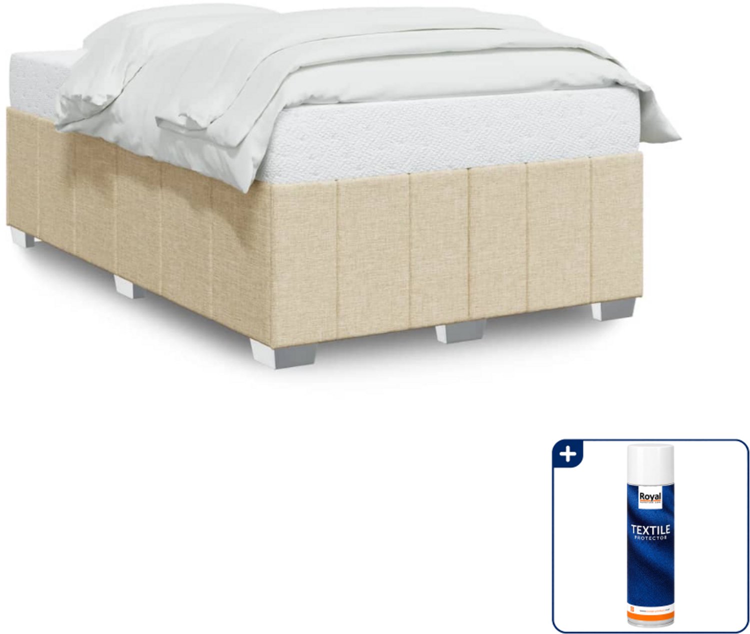 vidaXL Bedframe - 120 x 190 cm - stof - crèmekleurig - Inclusief textielbeschermer 500 ml