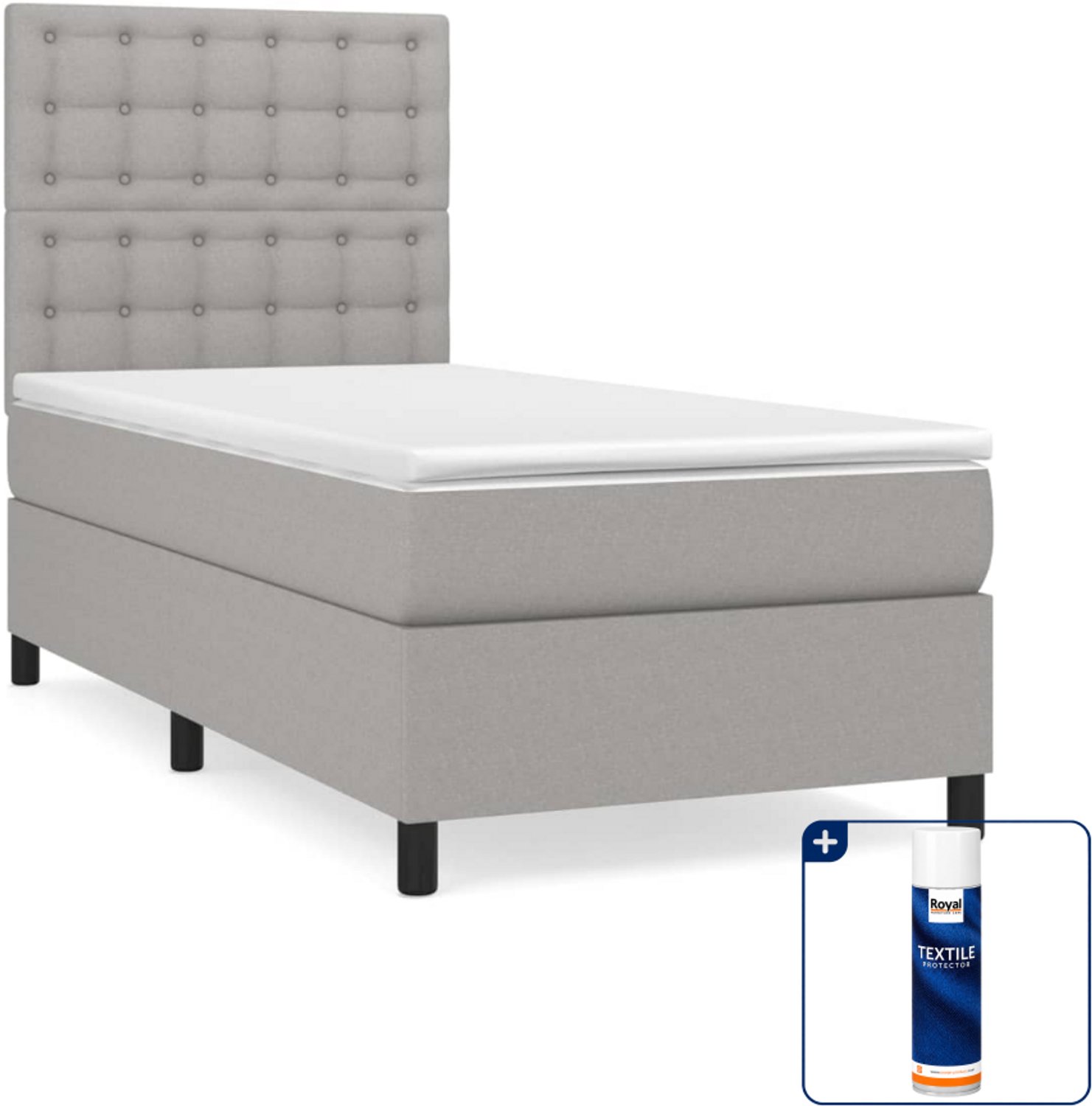 vidaXL boxspring met matras 80 x 200 cm - stof - lichtgrijs - Inclusief textielbeschermer 500 ml