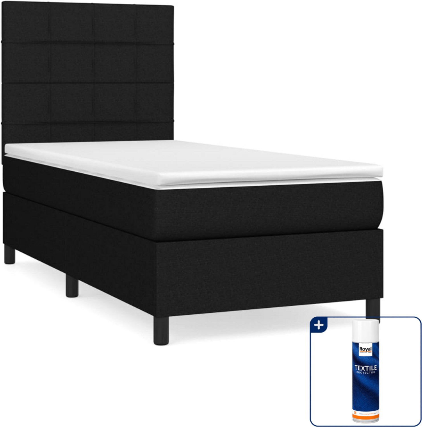 vidaXL boxspring met matras 90 x 200 cm - zwart - Inclusief textielbeschermer 500 ml