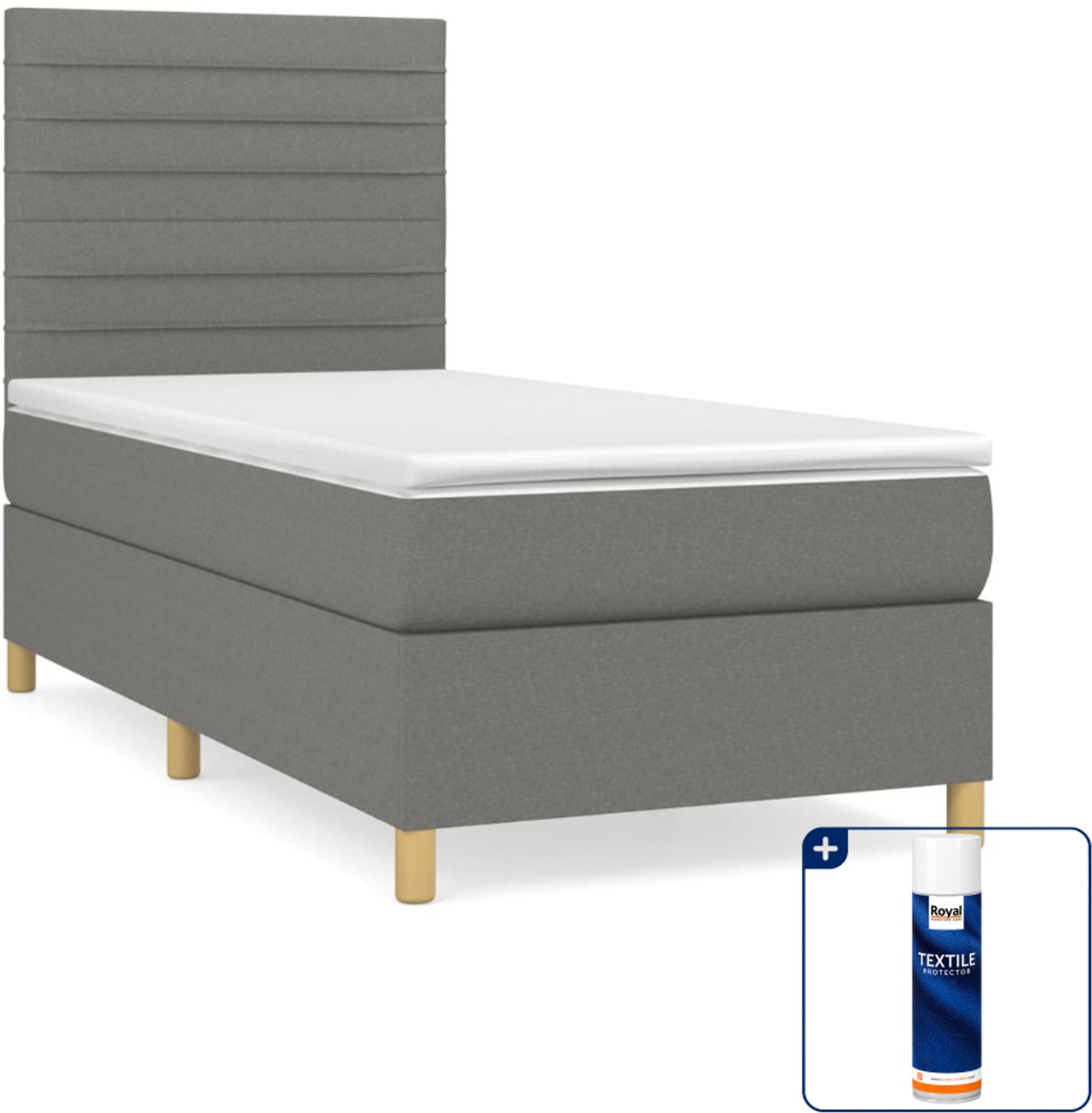 vidaXL boxspring met matras 90 x 200 cm - stof - donkergrijs - Inclusief textielbeschermer 500 ml