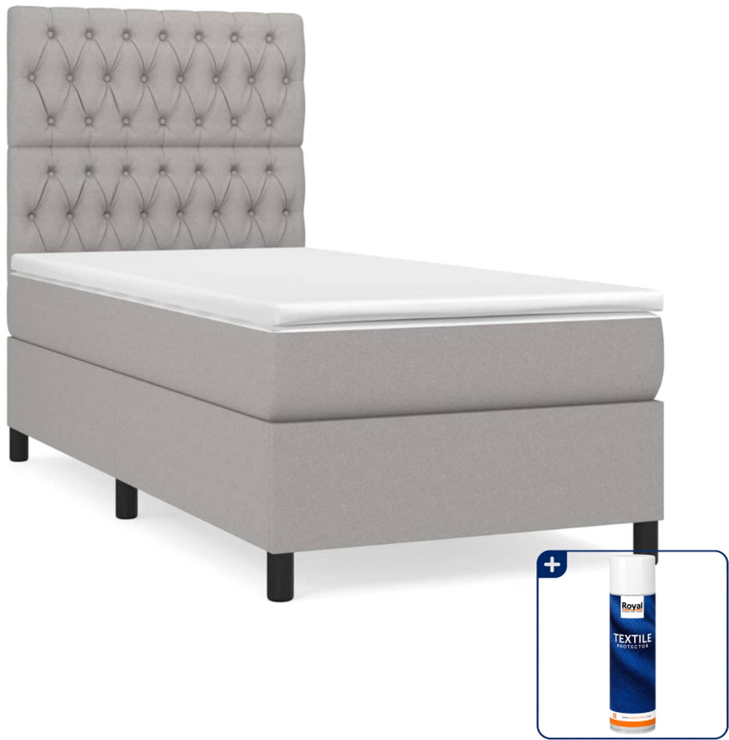 vidaXL boxspring met matras 90 x 200 cm - stof - lichtgrijs - Inclusief textielbeschermer 500 ml