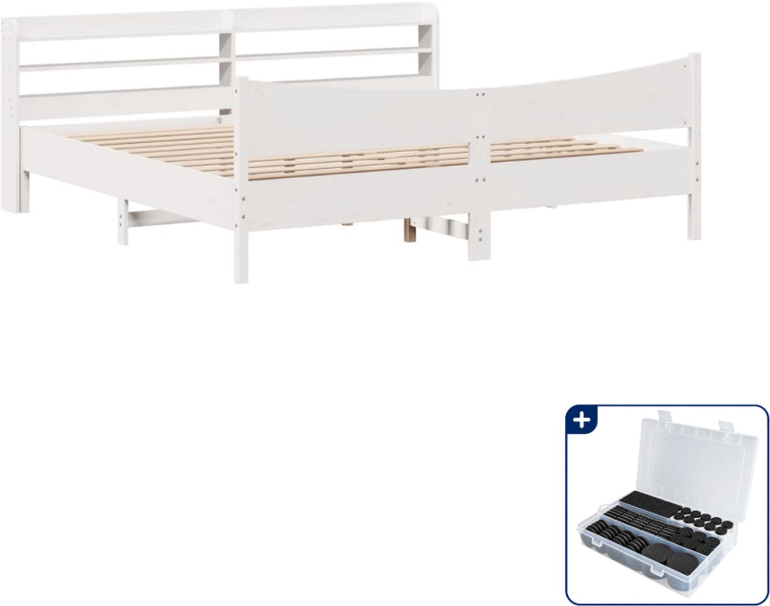 vidaXL bedframe met hoofdbord - 200 x 200 cm - massief grenenhout - wit - Inclusief antikrasvilt 177-delig