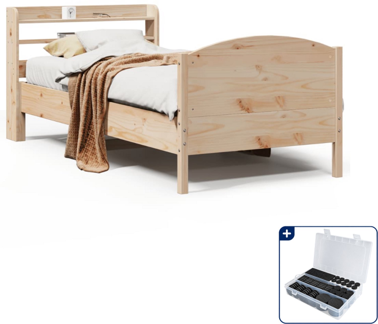 vidaXL bedframe - 75 x 190 cm - massief grenenhout - Inclusief antikrasvilt 177-delig Bruin