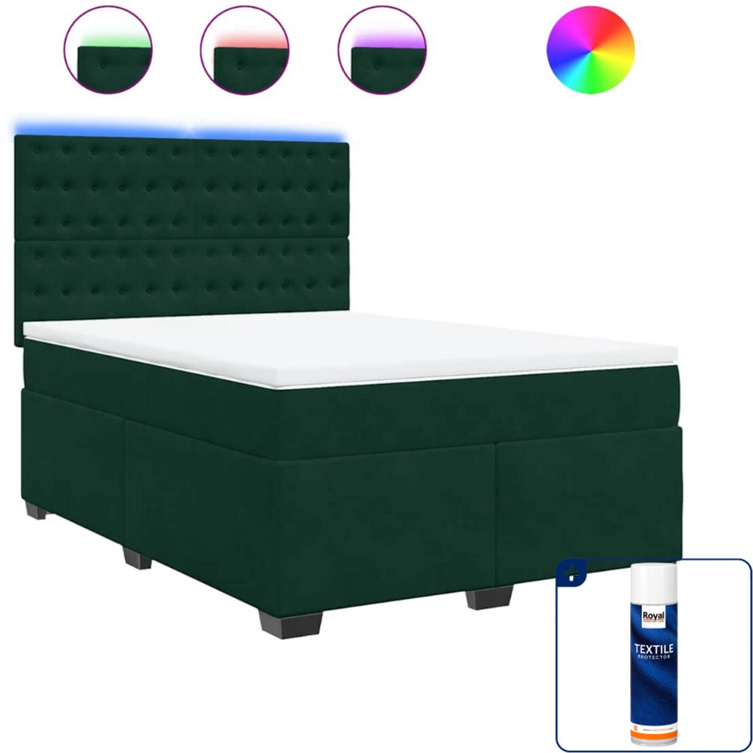 vidaXL boxspring met matras Queensize - 160 x 200 cm - donkergroen - Inclusief textielbeschermer 500 ml