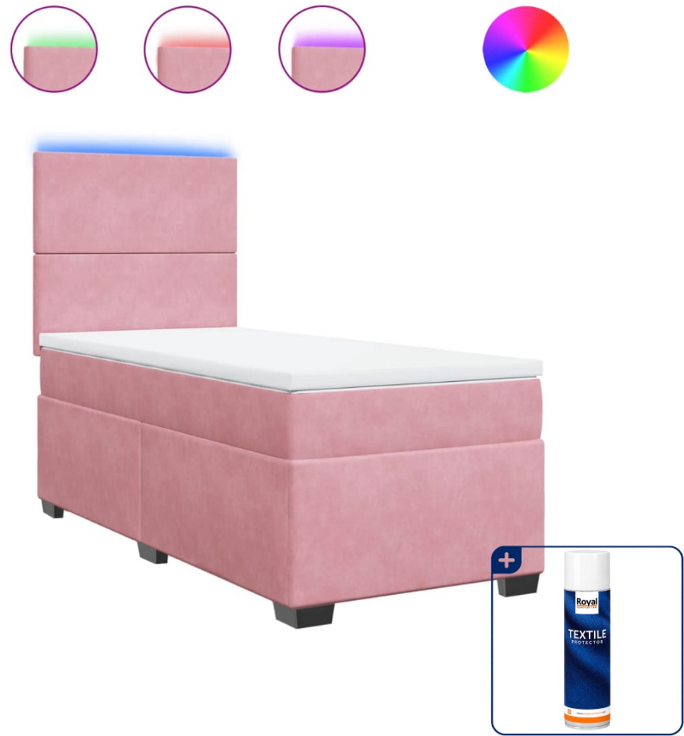 vidaXL boxspring met matras - 90 x 200 cm - fluweel - roze - Inclusief textielbeschermer 500 ml