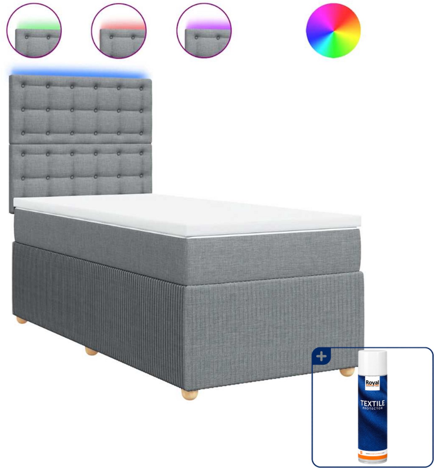 vidaXL boxspring met matras 90 x 190 cm - lichtgrijs - Inclusief textielbeschermer 500 ml