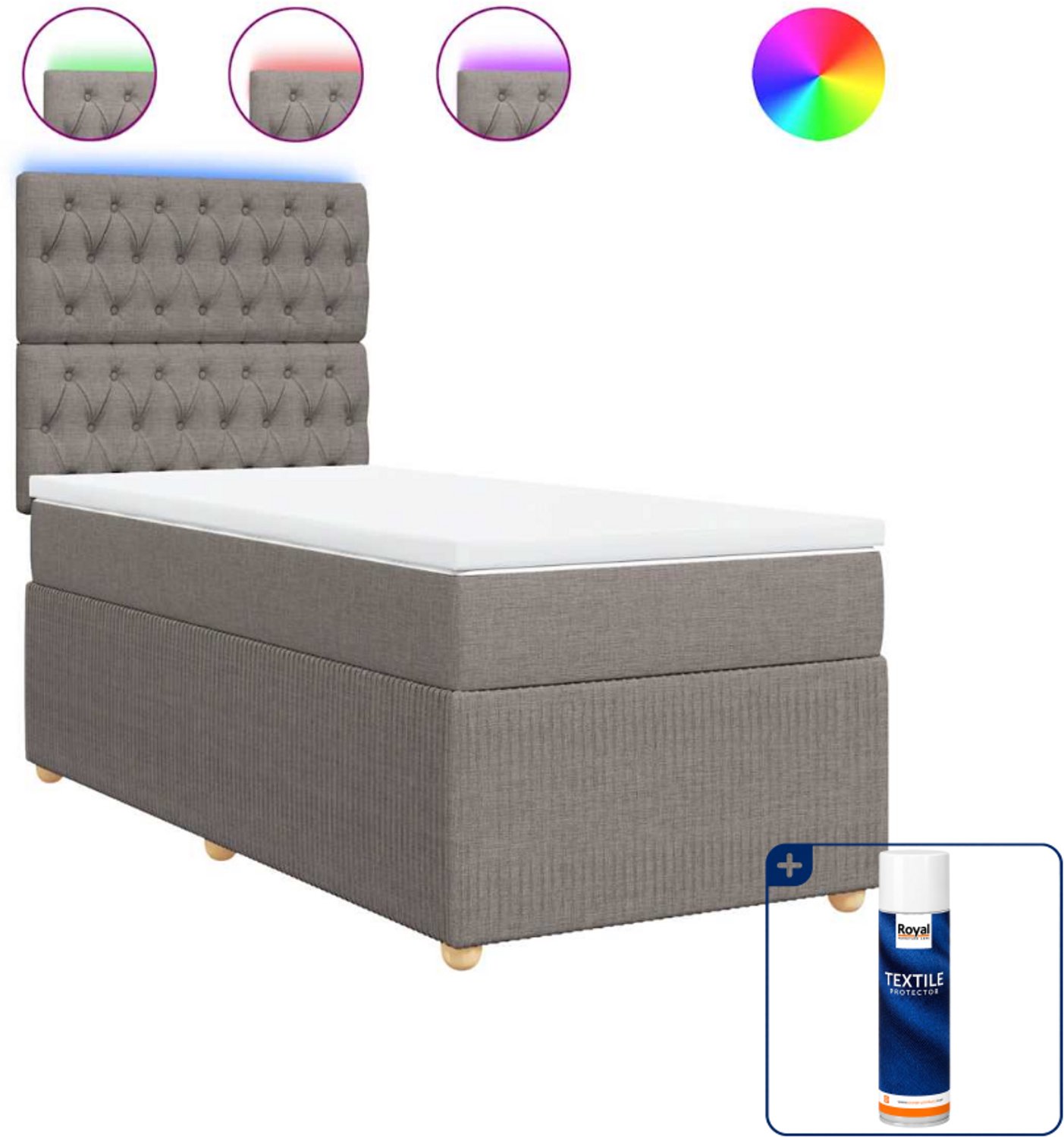 vidaXL boxspring met matras - 100 x 200 cm - stof - taupe - Inclusief textielbeschermer 500 ml