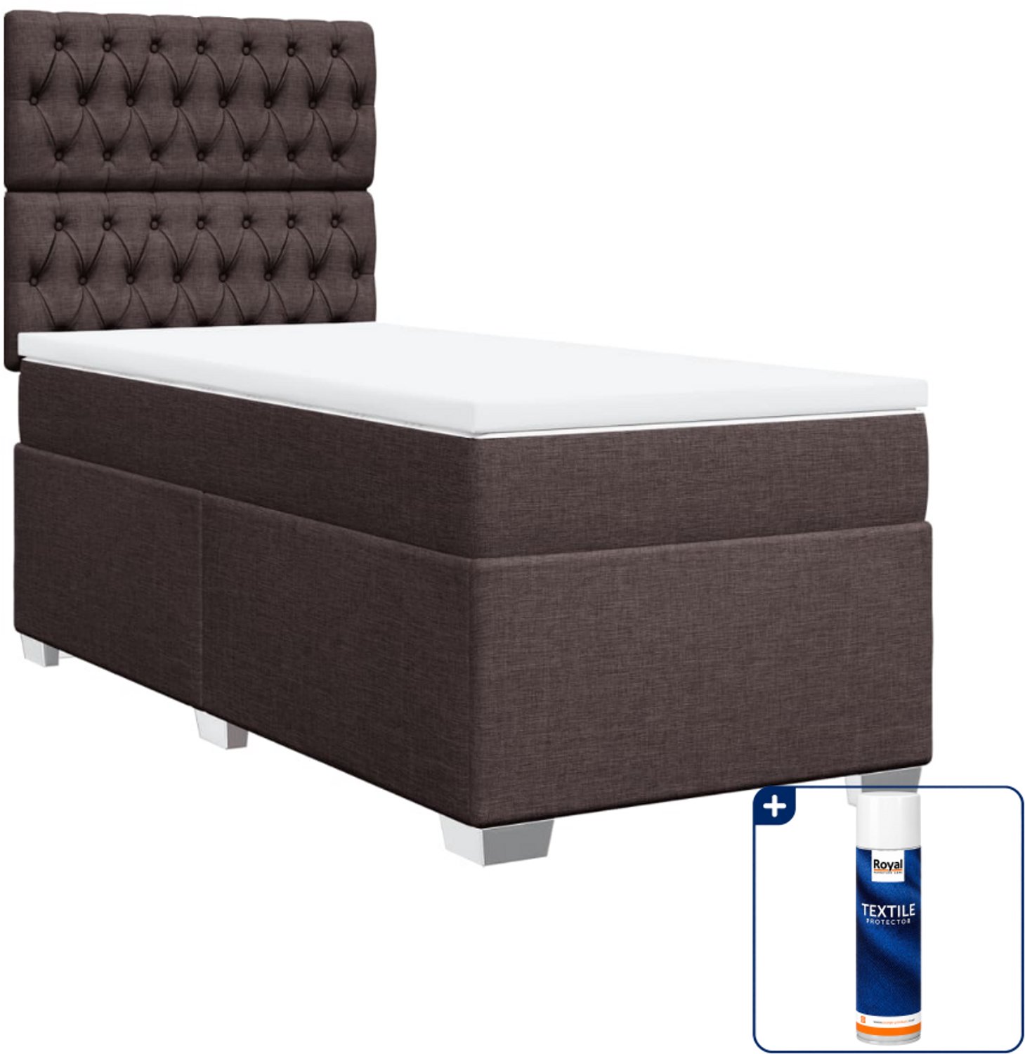 vidaXL boxspring met matras - 90 x 190 cm - stof - donkerbruin - Inclusief textielbeschermer 500 ml
