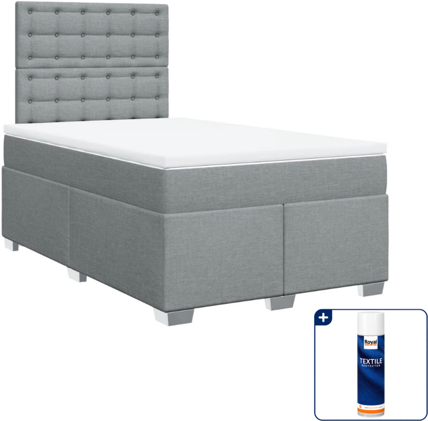 vidaXL boxspring met matras - 120 x 190 cm - stof - lichtgrijs - Inclusief textielbeschermer 500 ml