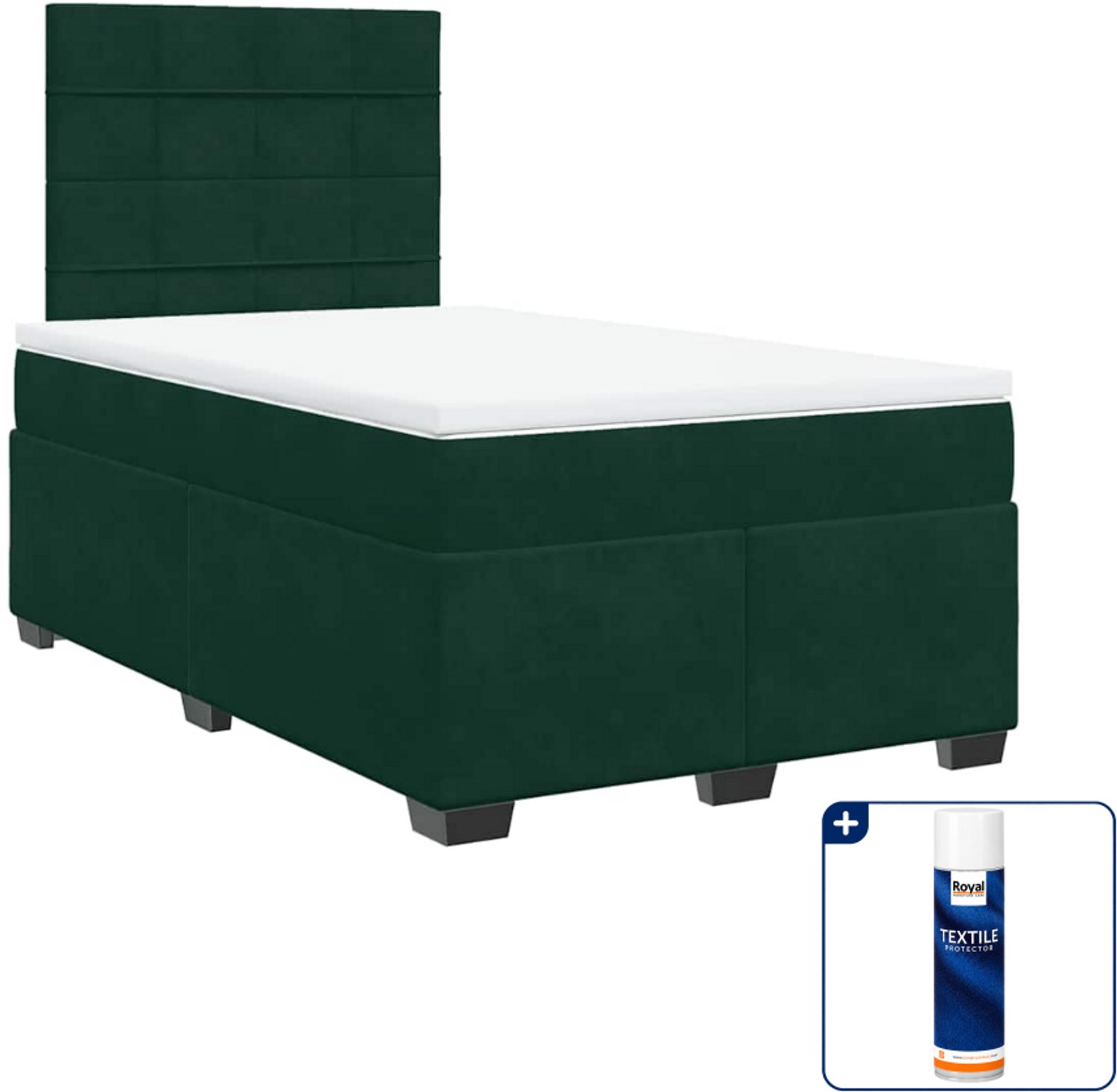 vidaXL boxspring met matras - 120 x 190 cm - fluweel - donkergroen - Inclusief textielbeschermer 500 ml