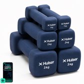Hulser Dumbbell set 1 t/m 3 kg - Neopreen - Blauw - Met digitale startgids - 2 x 1 kg, 2 x 2 kg en 2 x 3 kg - Gewichten - Fitness halterset - Krachttraining halters