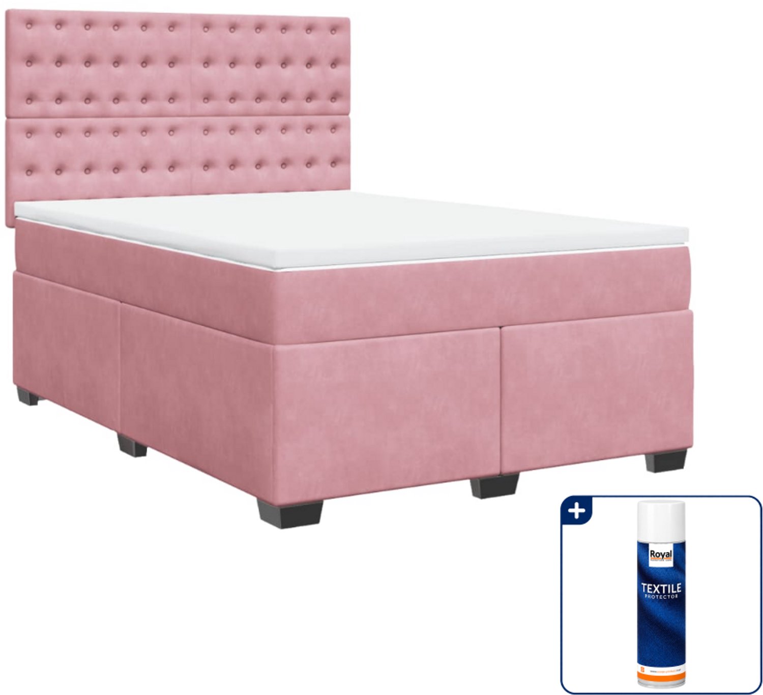 vidaXL boxspring Queensize - 160 x 200 cm - fluweel - roze - Inclusief textielbeschermer 500 ml