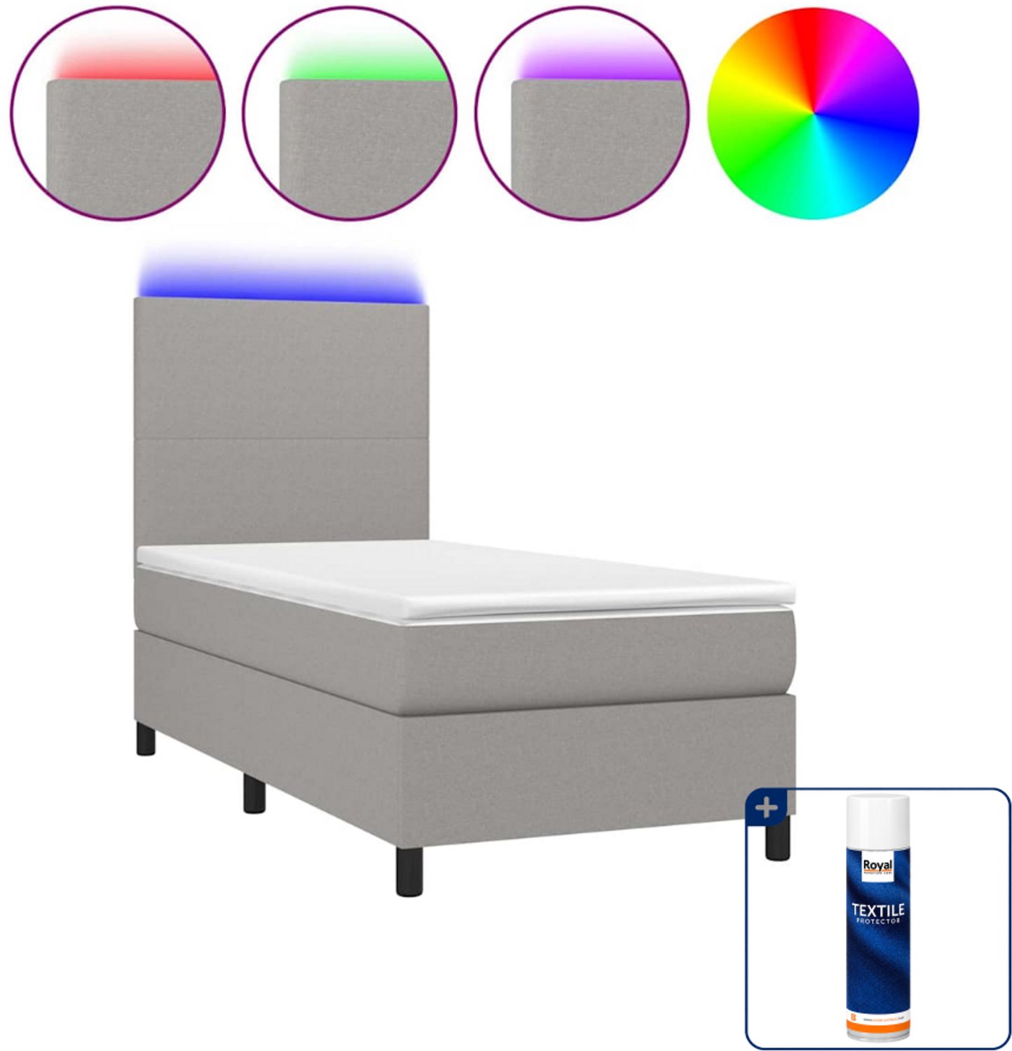 vidaXL boxspring met matras en led - 90 x 190 cm - lichtgrijs - Inclusief textielbeschermer 500 ml