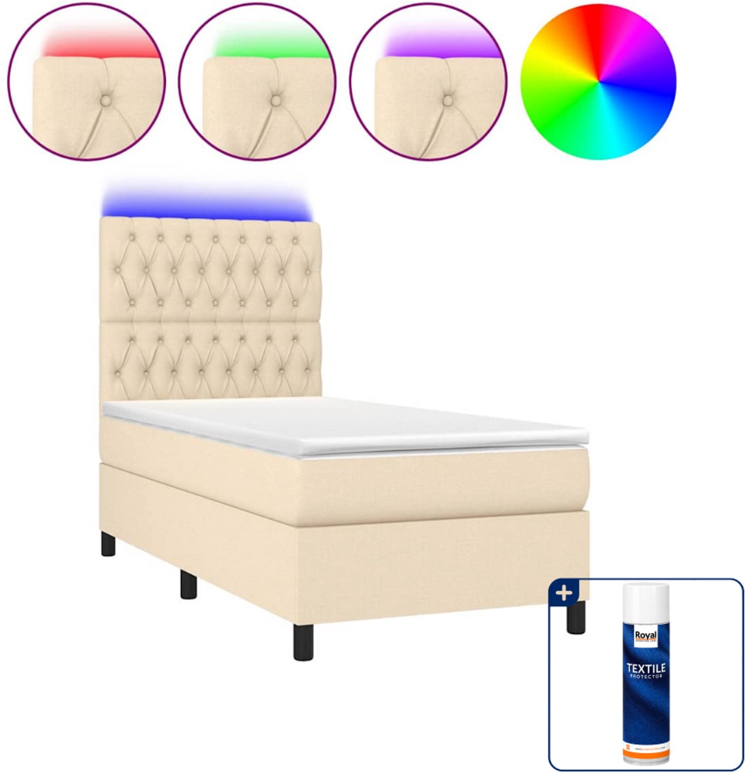 vidaXL boxspring met matras en led - 80 x 200 cm - crème - Inclusief textielbeschermer 500 ml