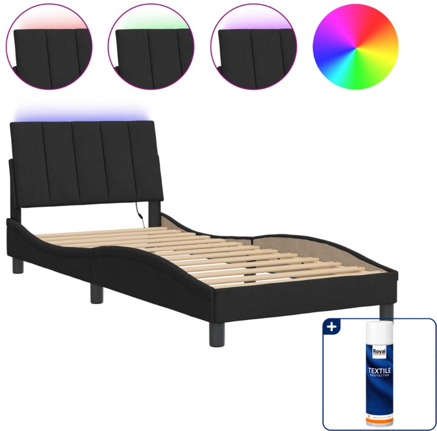 vidaXL bedframe Hanko met LED - 90 x 200 cm - fluweel - zwart - Inclusief textielbeschermer 500 ml Bruin