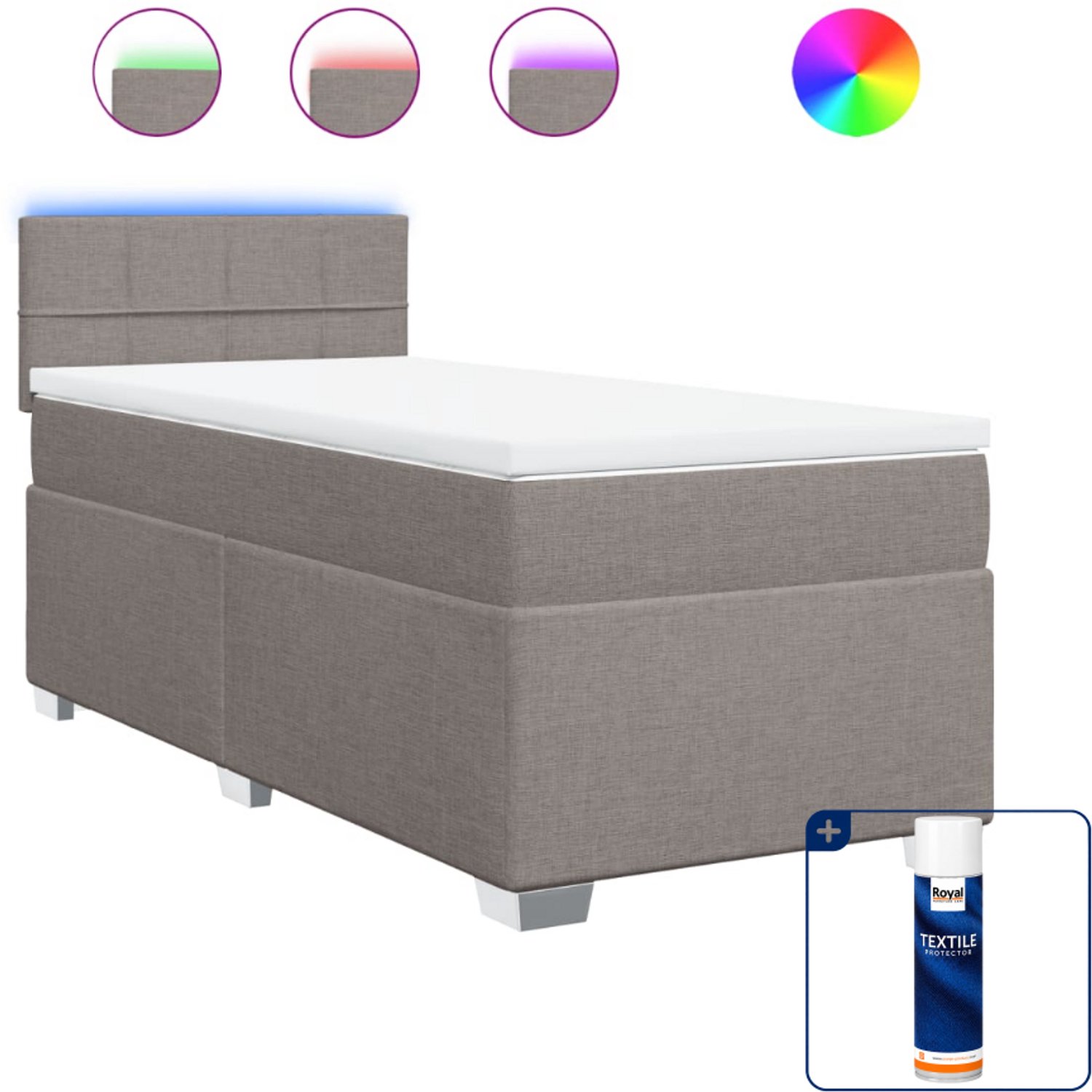 vidaXL boxspring met matras - 80 x 200 cm - stof - taupe - Inclusief textielbeschermer 500 ml