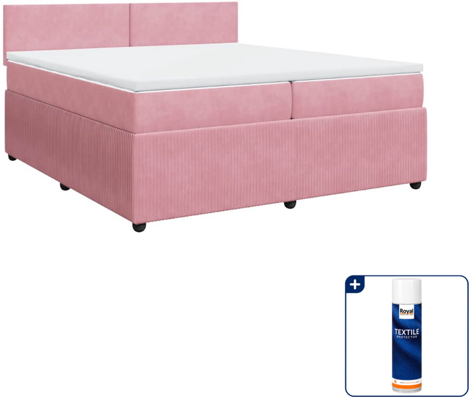 vidaXL boxspring met matras - super kingsize - 200 x 200 cm - roze - Inclusief textielbeschermer 500 ml