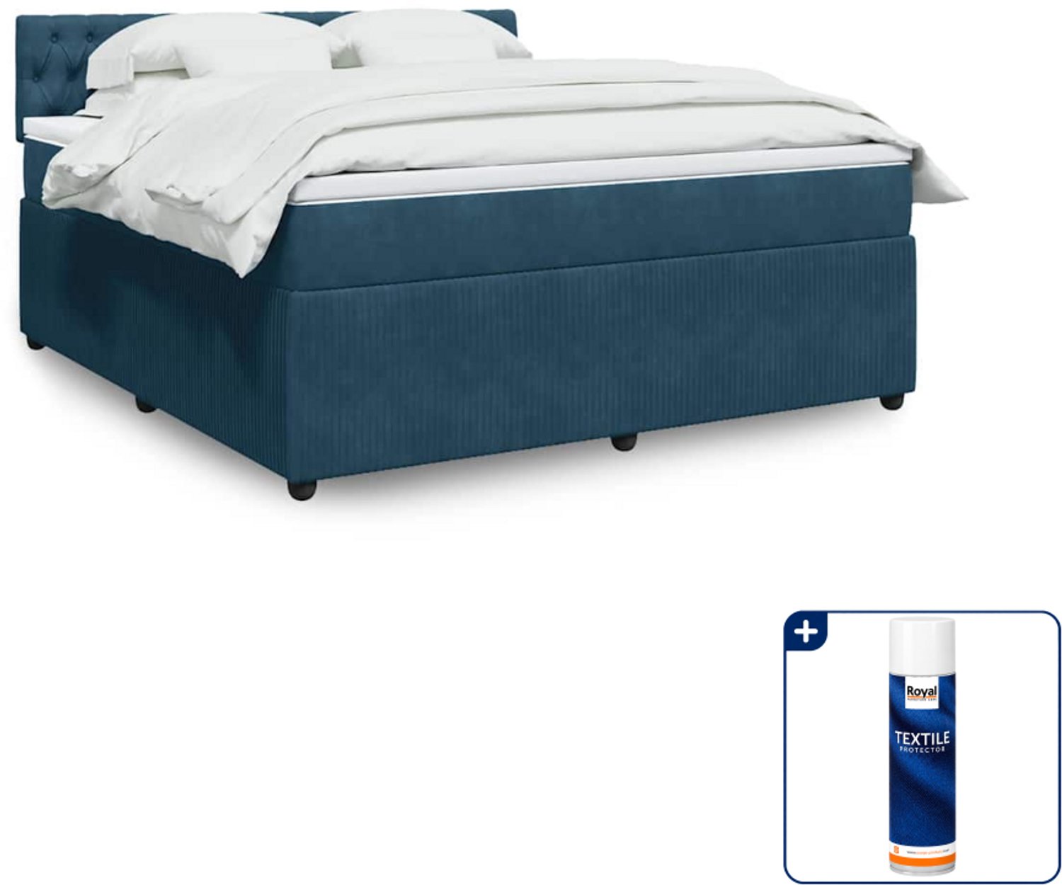 vidaXL Boxspring Kingsize - 180 x 200 cm - fluweel - blauw - Inclusief textielbeschermer 500 ml