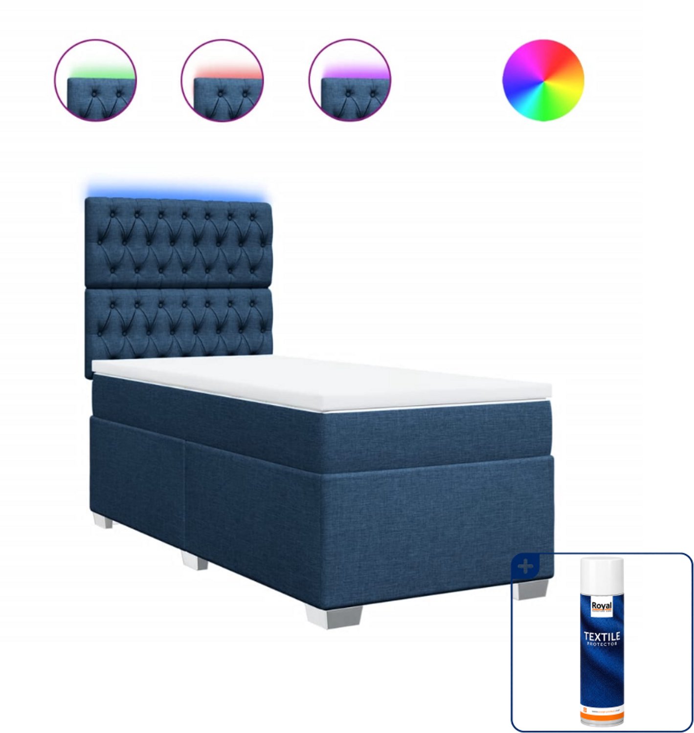 vidaXL boxspring met matras - 90 x 190 cm - stof - blauw - Inclusief textielbeschermer 500 ml