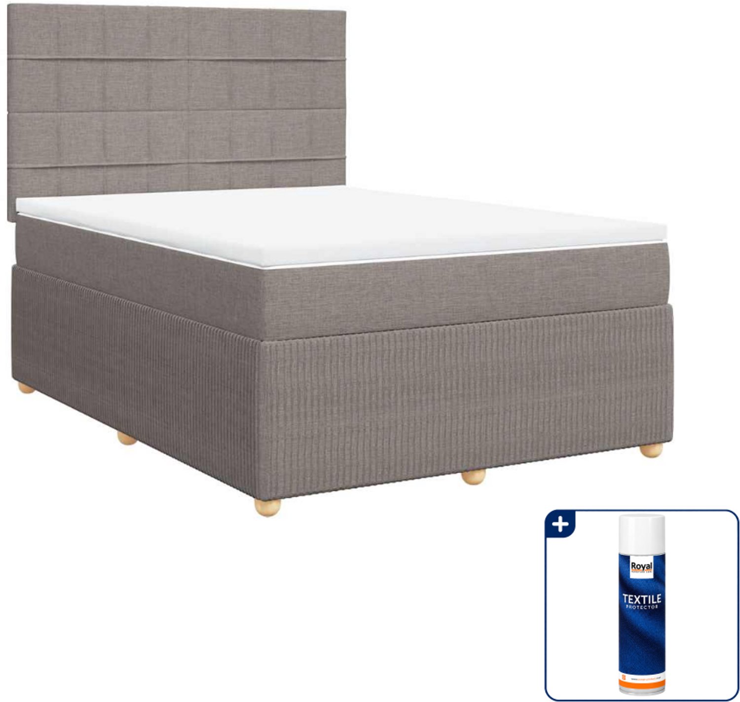vidaXL Boxspring 140 x 190 cm - stof - taupe - Inclusief textielbeschermer 500 ml