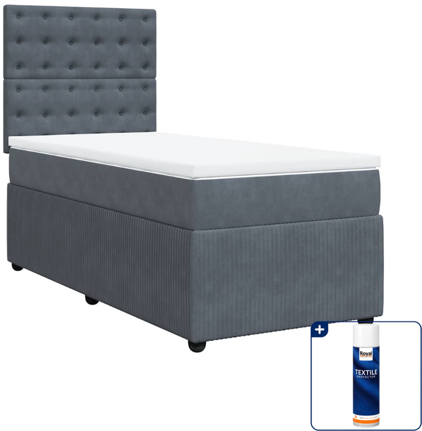 vidaXL boxspring met matras - 100 x 200 cm - fluweel - donkergrijs - Inclusief textielbeschermer 500 ml