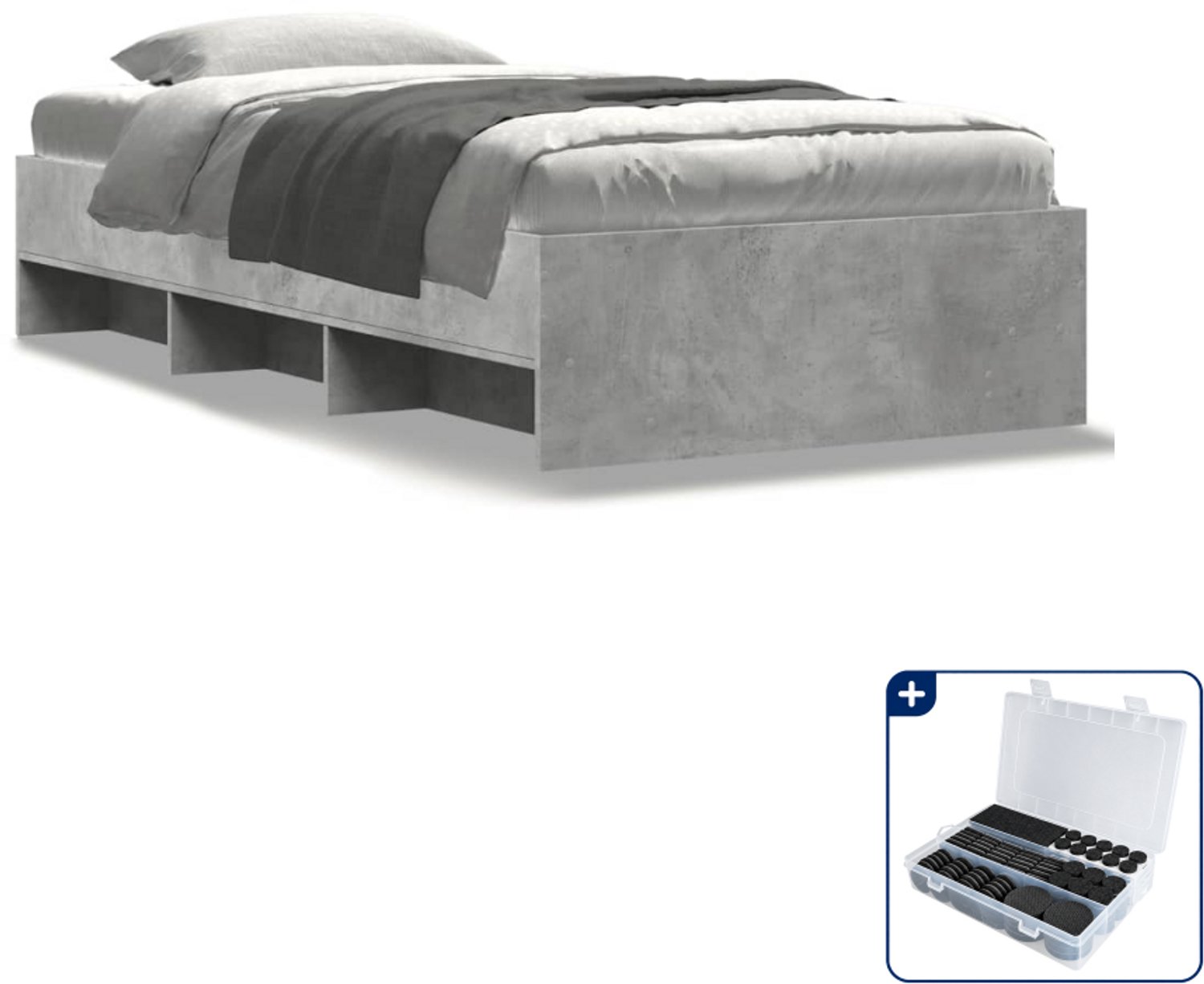 vidaXL bedframe - 75 x 190 cm - bewerkt hout - betongrijs - Inclusief antikrasvilt 177-delig Wit