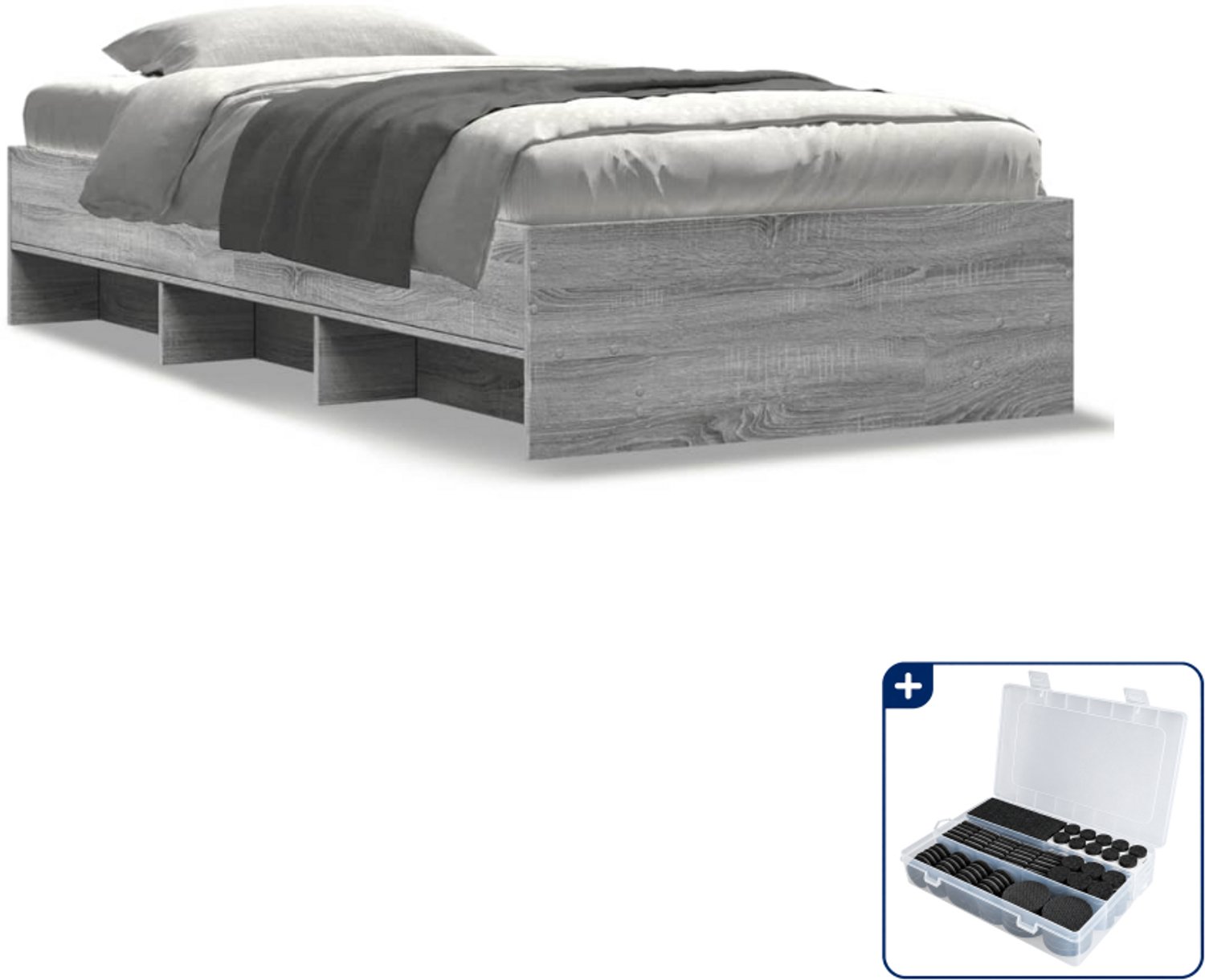 vidaXL bedframe - 75 x 190 cm - bewerkt hout - grijs sonoma eiken - Inclusief antikrasvilt 177-delig Wit