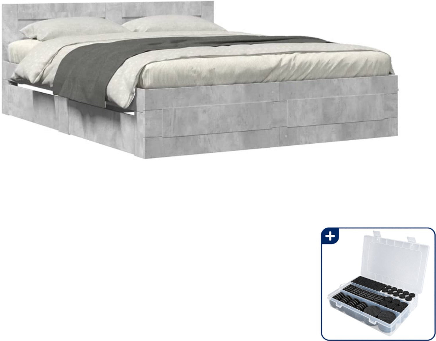 vidaXL bedframe met hoofdeinde - Queensize 160 x 200 cm - betongrijs - Inclusief antikrasvilt 177-delig Wit