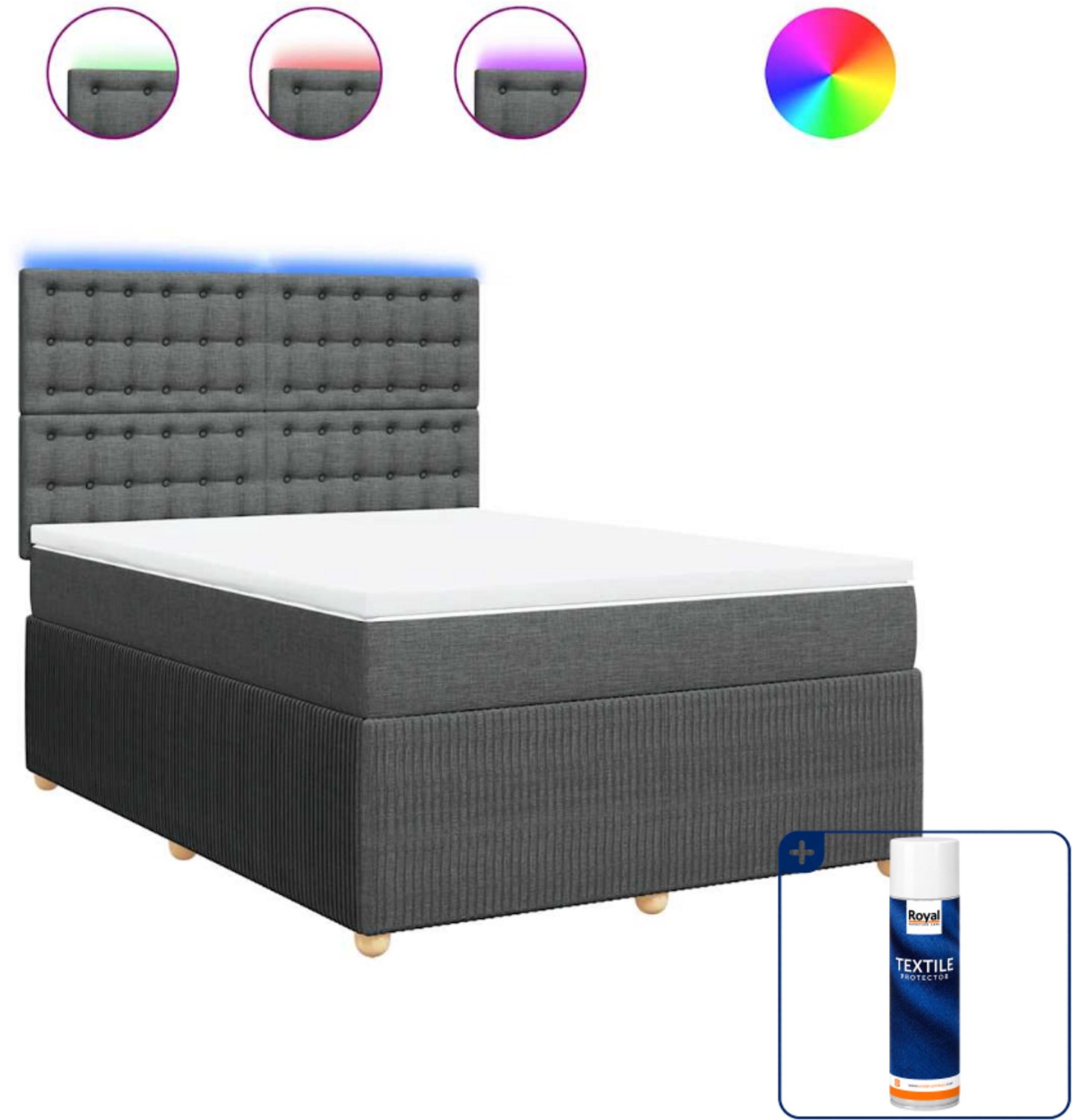 vidaXL queensize boxspring met matras - 160 x 200 cm - donkergrijs - Inclusief textielbeschermer 500 ml