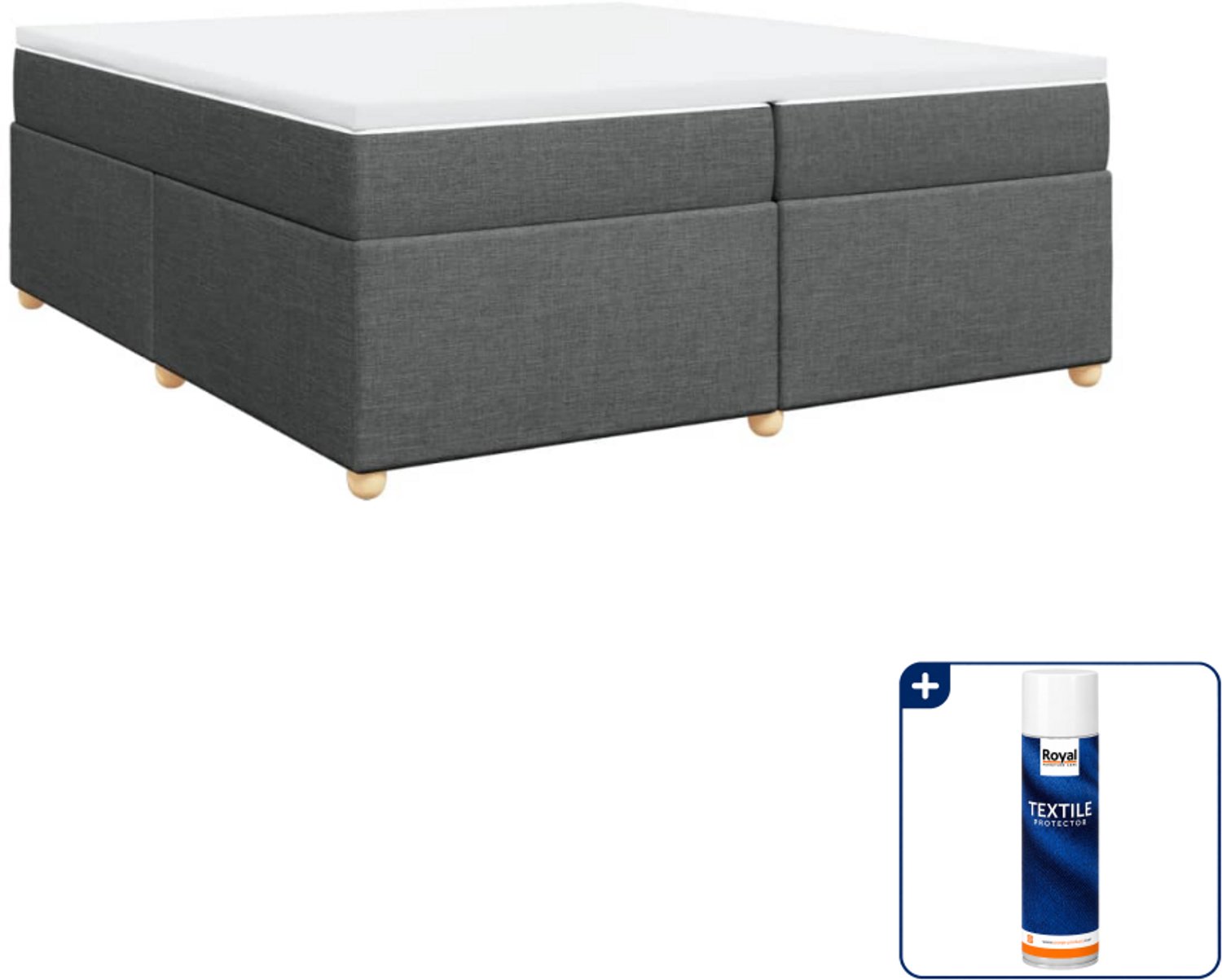 vidaXL boxspring met matras - Super kingsize - 200 x 200 cm - donkergrijs - Inclusief textielbeschermer 500 ml