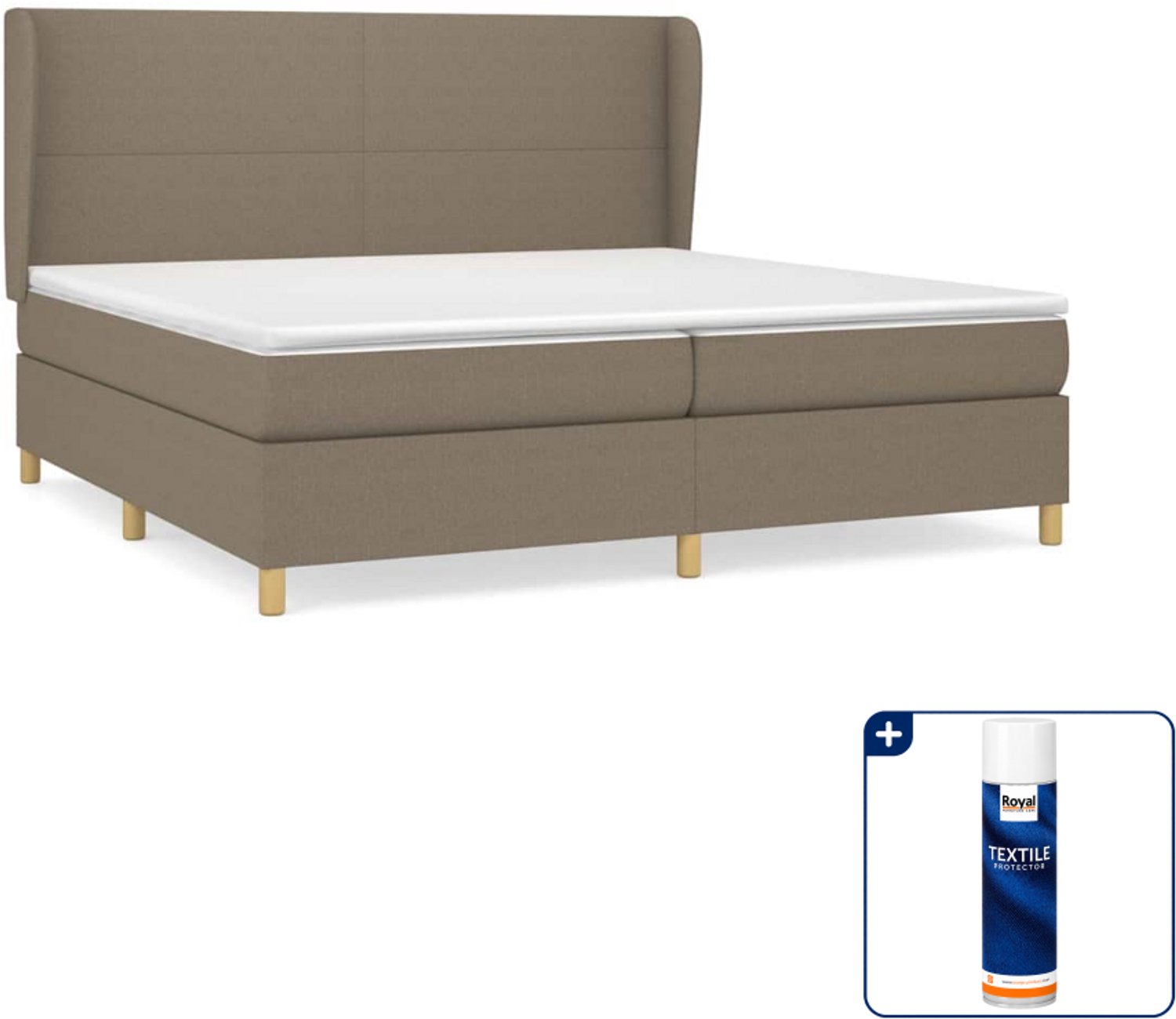 vidaXL boxspring met matras - Super kingsize - 200 x 200 cm - taupe - Inclusief textielbeschermer 500 ml
