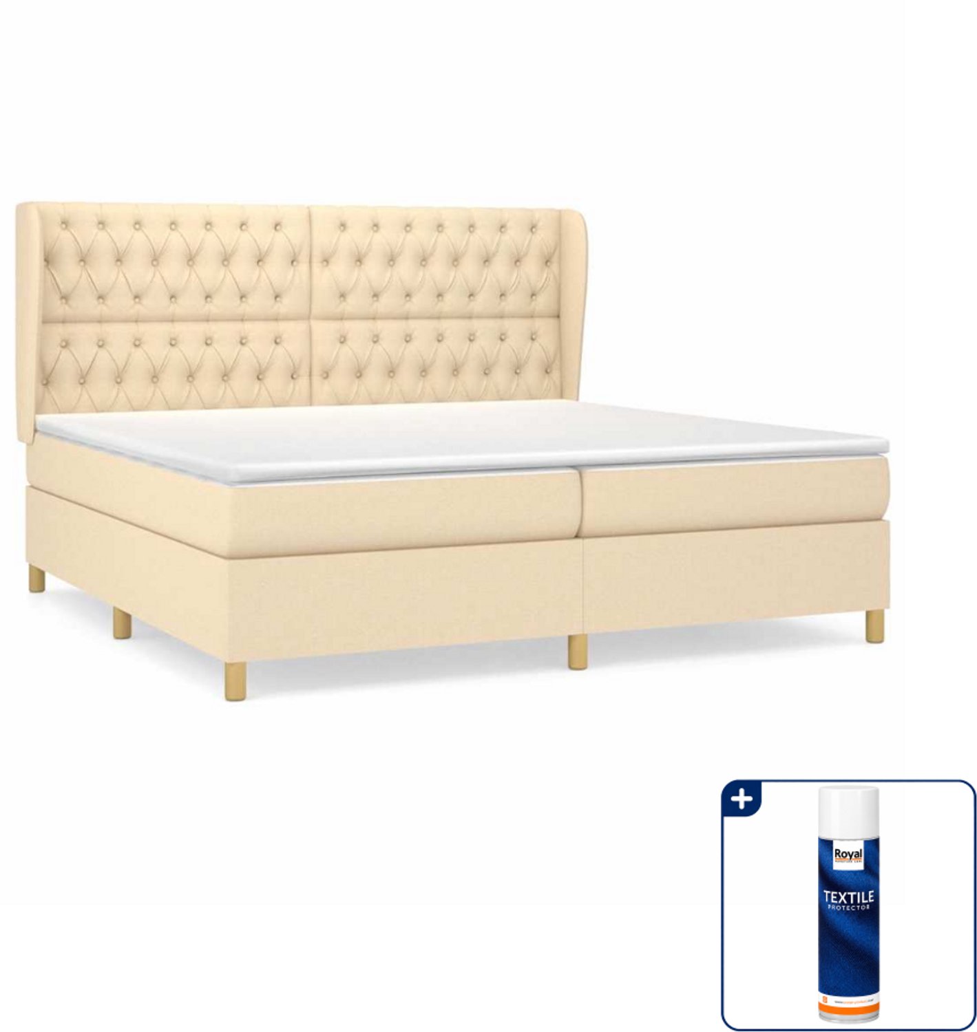 vidaXL boxspring met matras - Super kingsize - 200 x 200 cm - crème - Inclusief textielbeschermer 500 ml