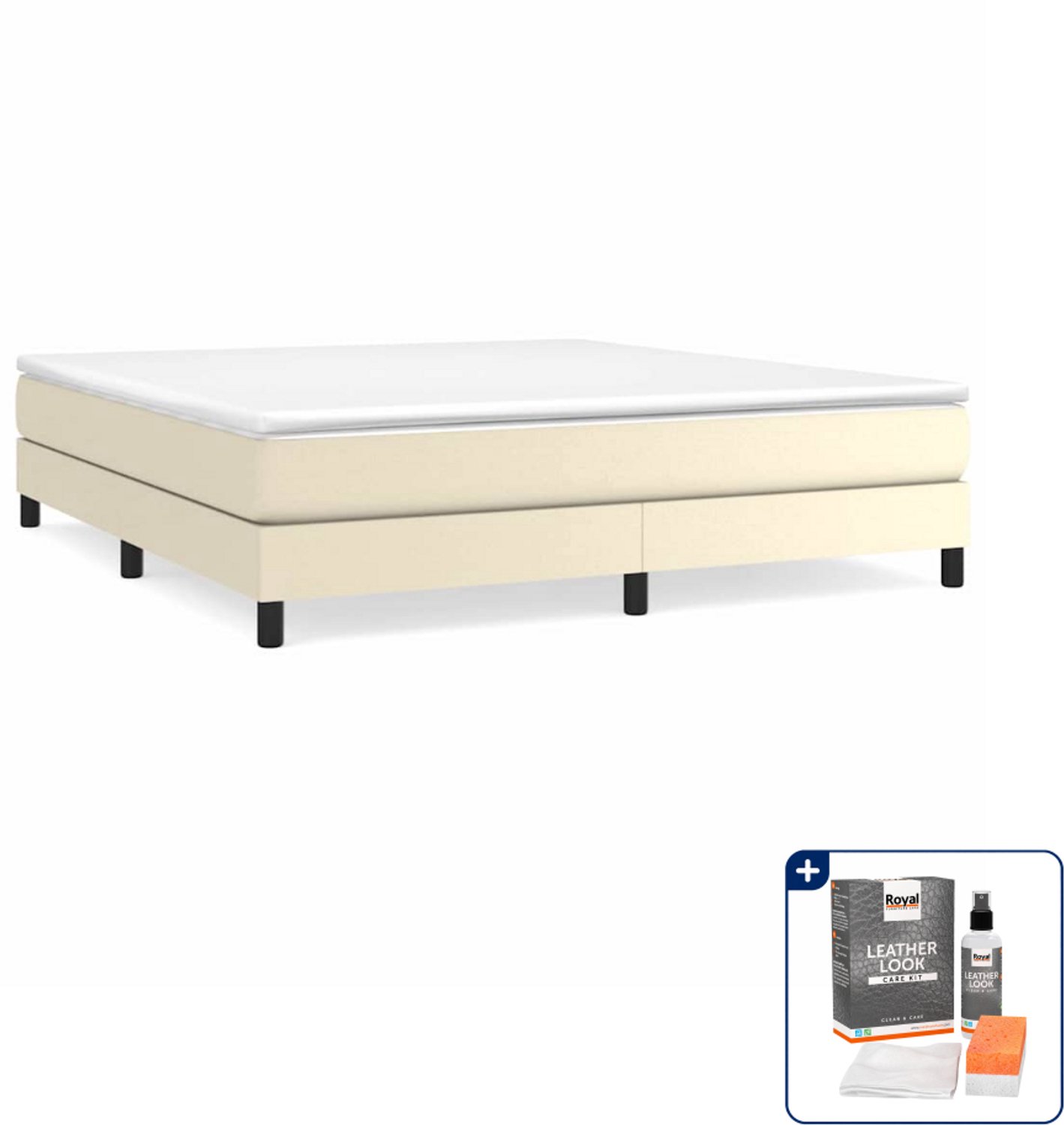 vidaXL boxspring - Kingsize - 180 x 200 cm - kunstleer - crème - Inclusief onderhoudsset voor kunstleer 150 ml