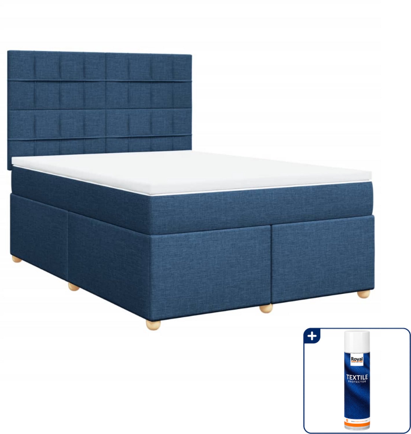 vidaXL boxspring met matras - Queensize - 160 x 200 cm - blauw - Inclusief textielbeschermer 500 ml