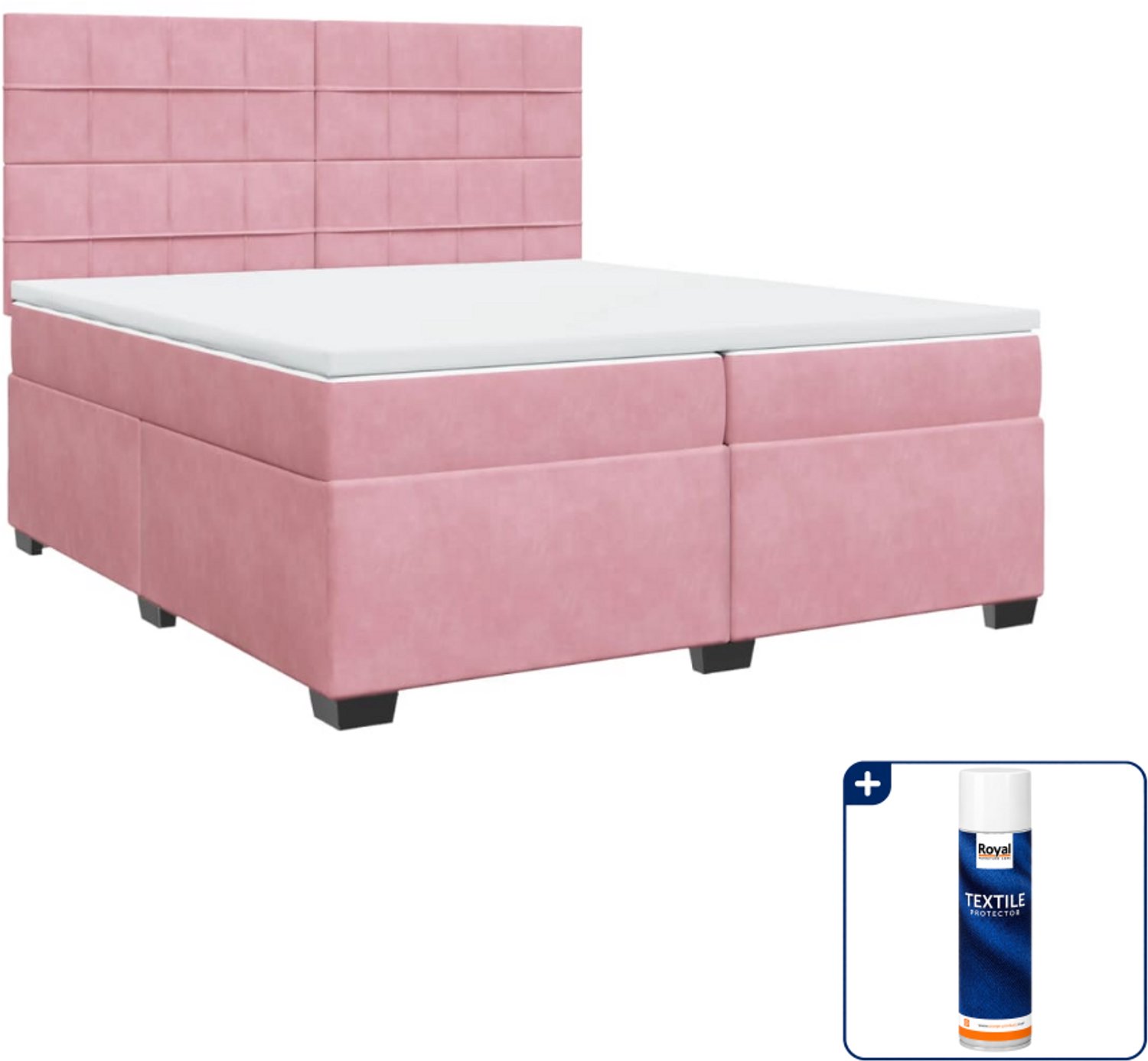 vidaXL boxspring met matras - super kingsize - 200x200 cm - roze - Inclusief textielbeschermer 500 ml