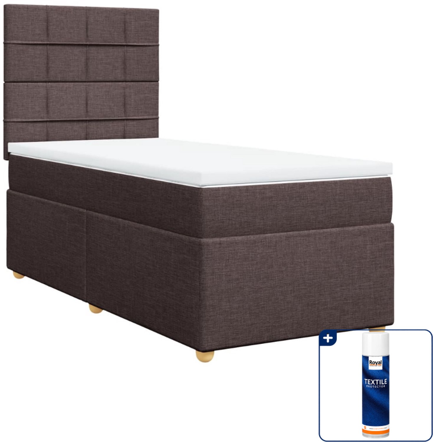 vidaXL boxspring met matras - 90 x 190 cm - stof - donkerbruin - Inclusief textielbeschermer 500 ml